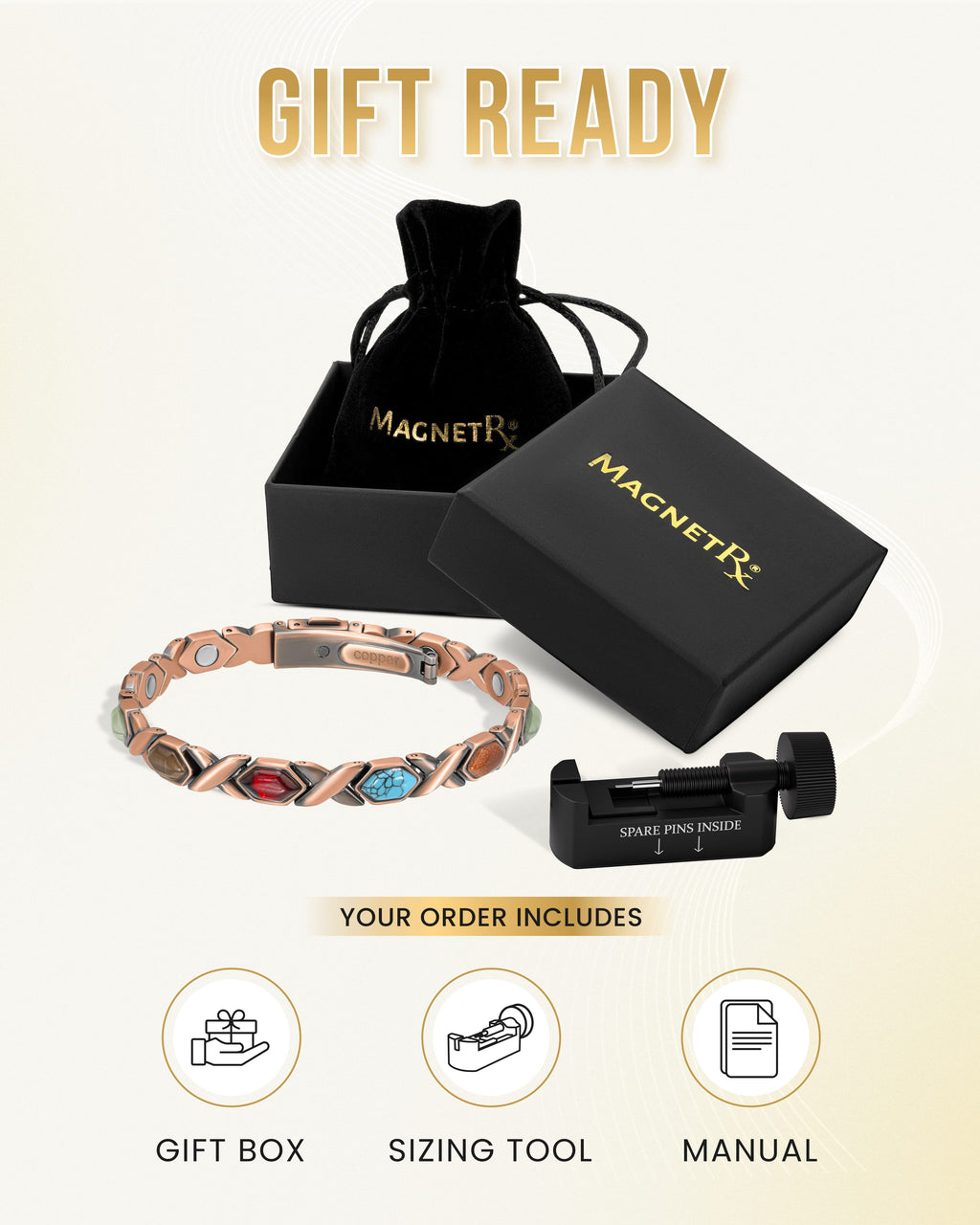 MagnetRX Women's Ultra Strength Pure Copper Magnetic Bracelet (Mixed Stones) — detail shot 8