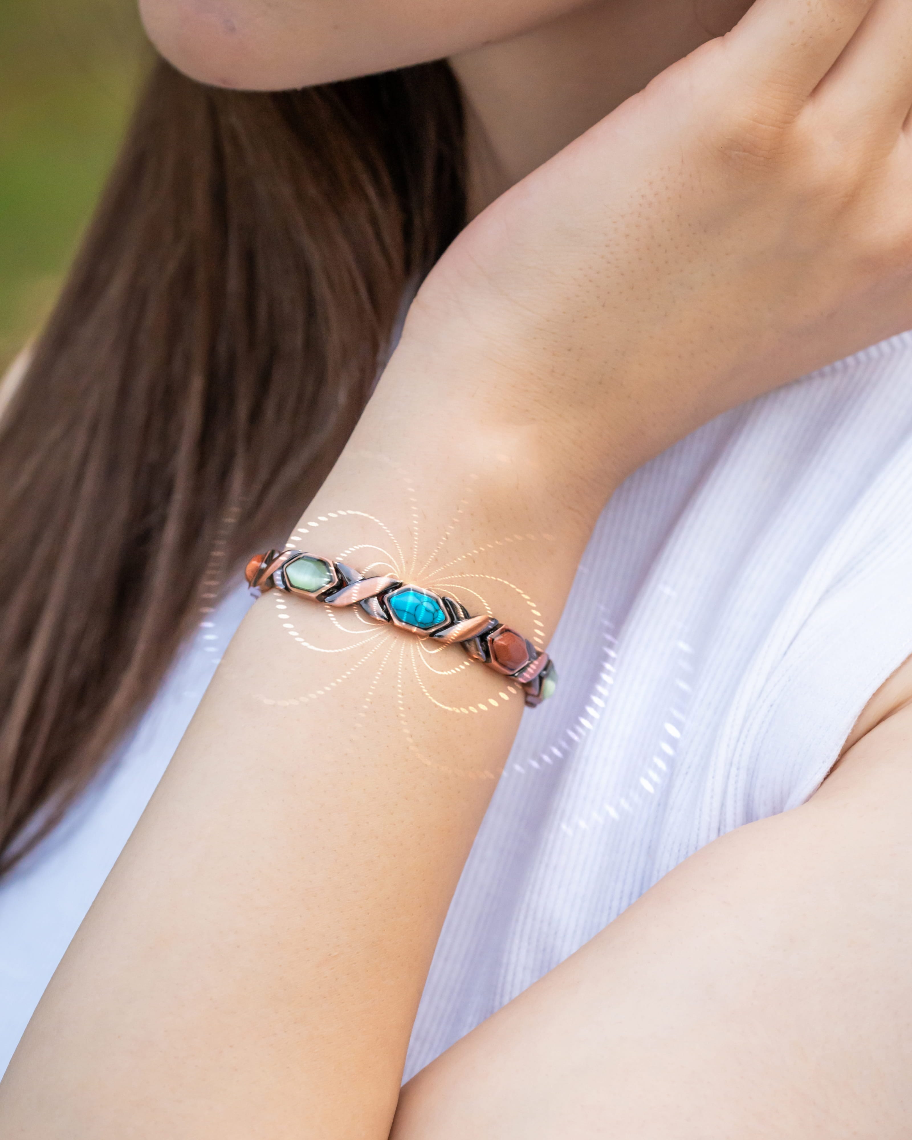 MagnetRX Women's Ultra Strength Pure Copper Magnetic Bracelet (Mixed Stones) — detail shot 10