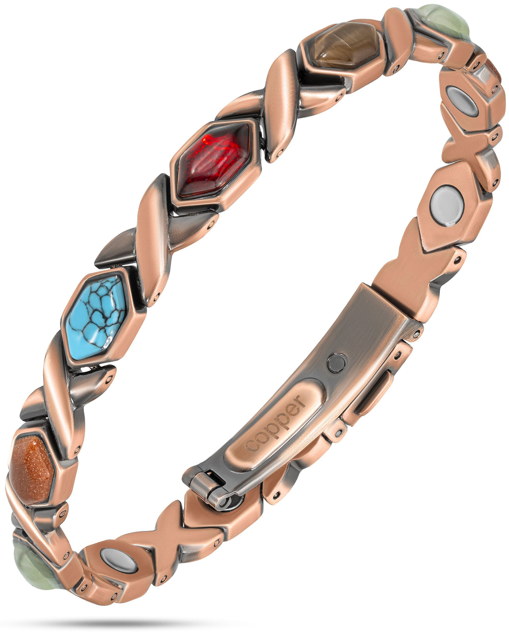 MagnetRX Women's Ultra Strength Pure Copper Magnetic Bracelet (Mixed Stones) — main product shot