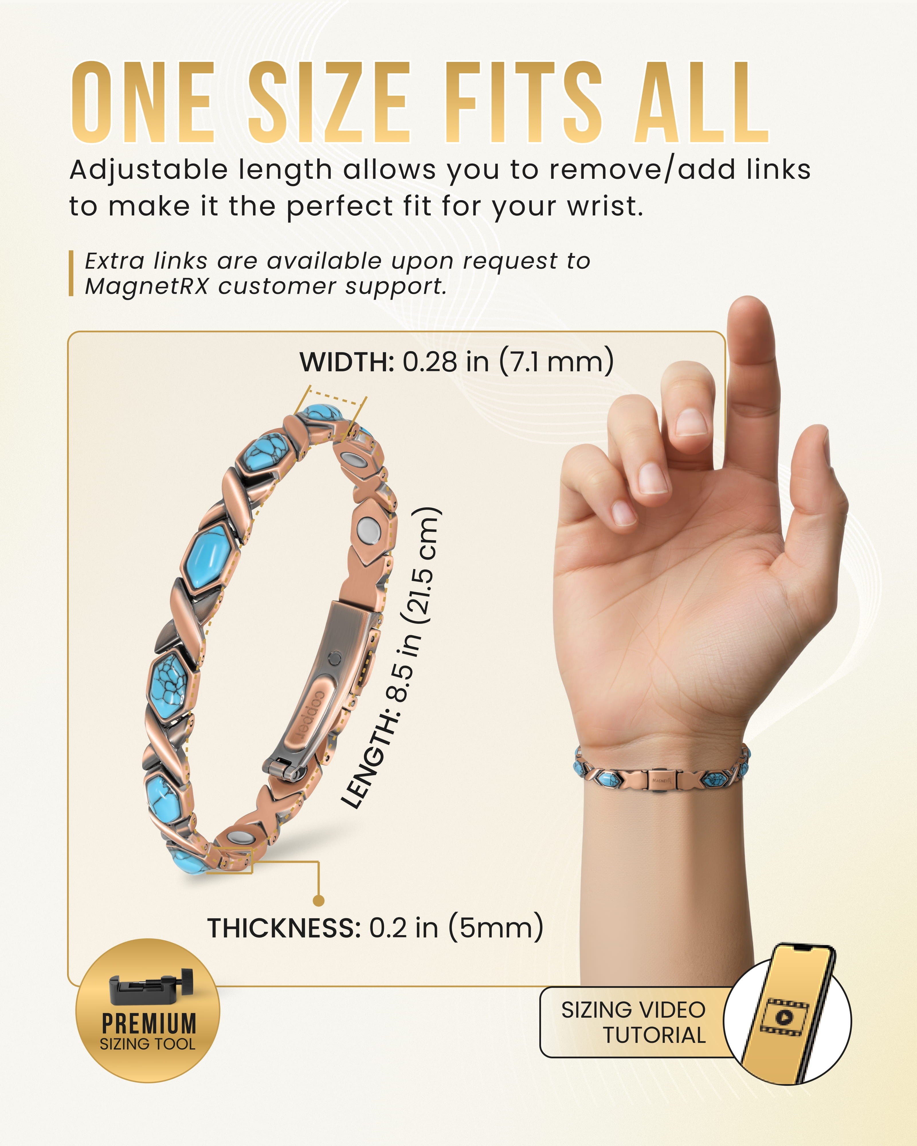 MagnetRX Women's Ultra Strength Pure Copper Magnetic Bracelet (Turquoise XO) — alternative angle