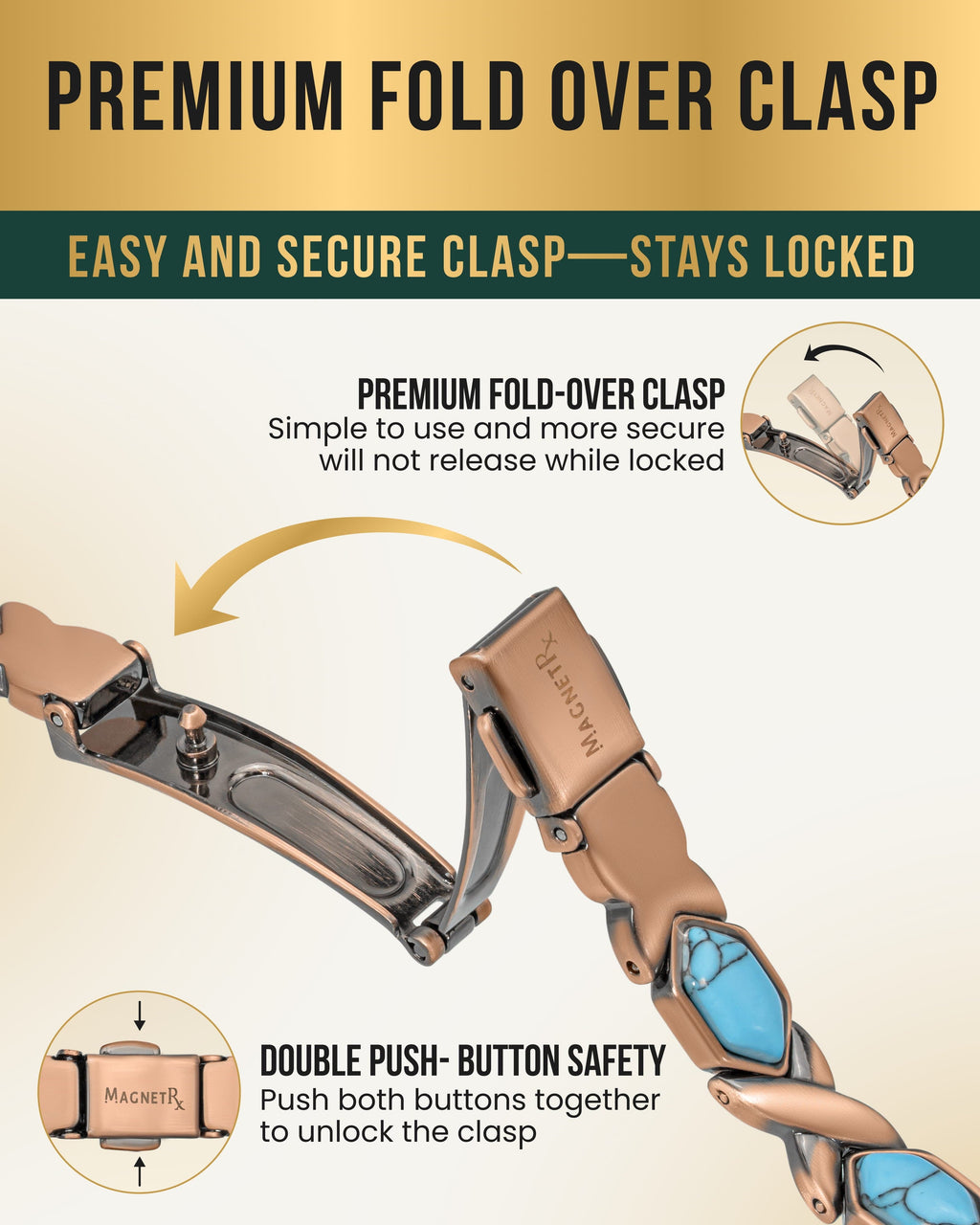 MagnetRX Women's Ultra Strength Pure Copper Magnetic Bracelet (Turquoise XO) — back view