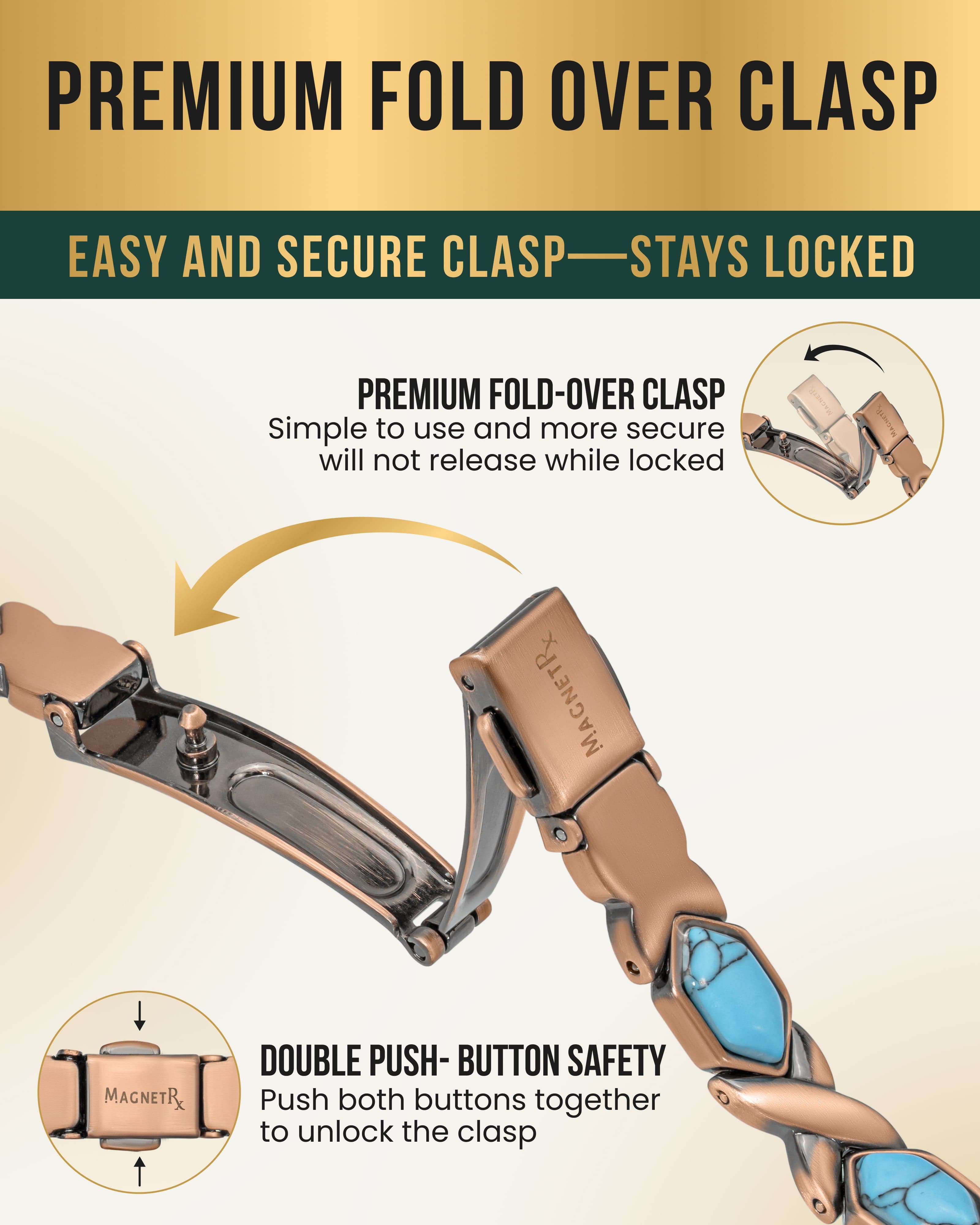 MagnetRX Women's Ultra Strength Pure Copper Magnetic Bracelet (Turquoise XO) — back view