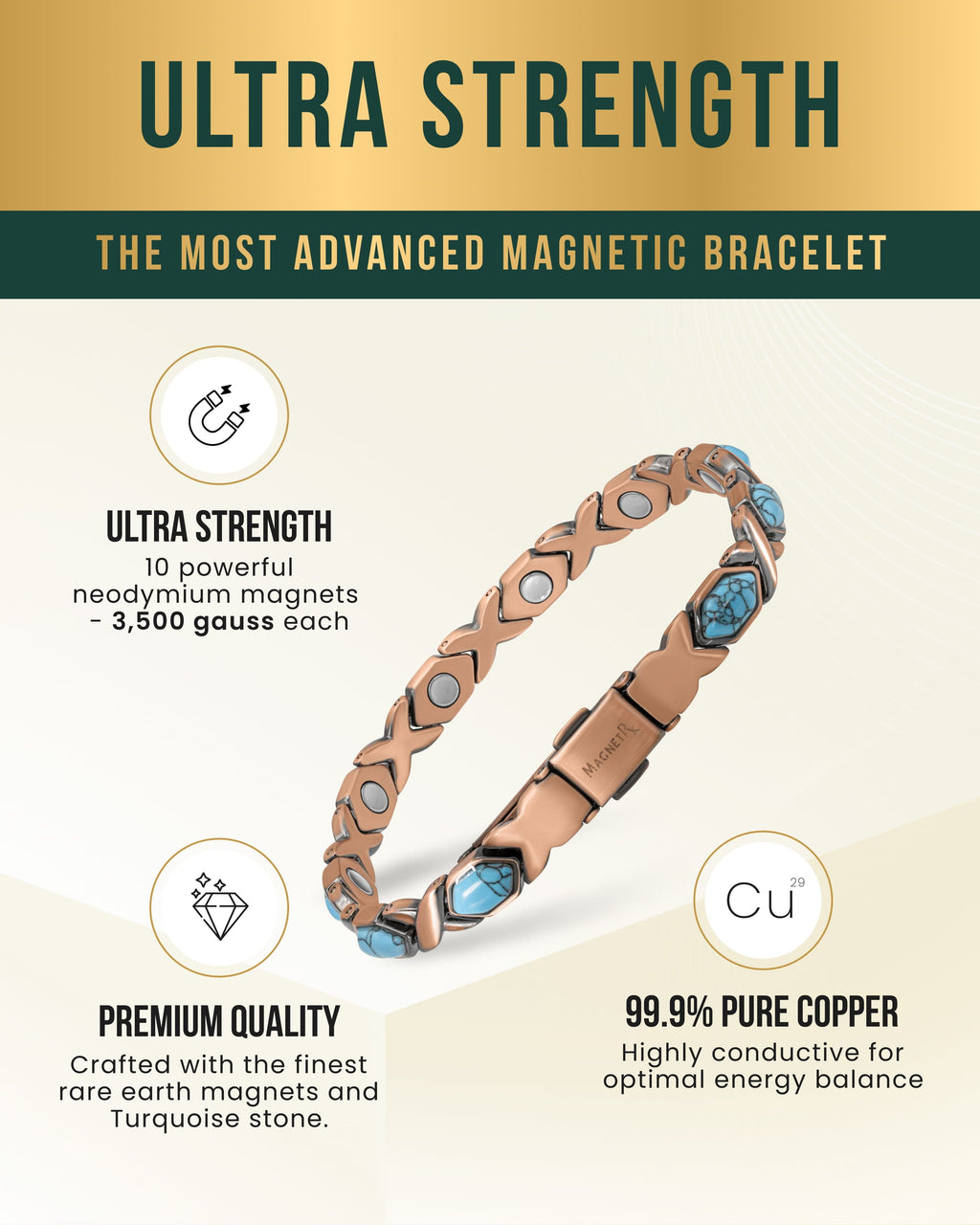 MagnetRX Women's Ultra Strength Pure Copper Magnetic Bracelet (Turquoise XO) — lifestyle context