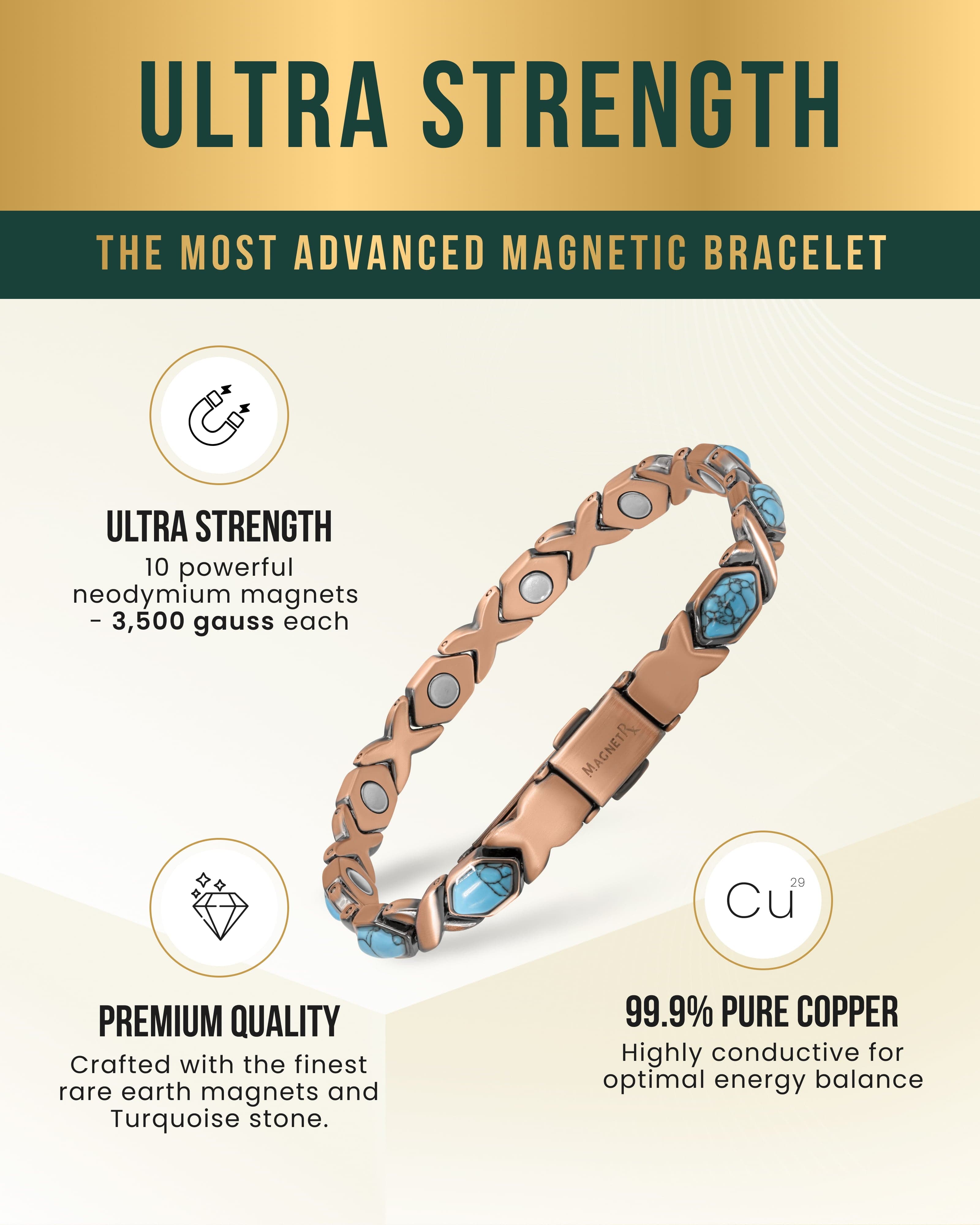 MagnetRX Women's Ultra Strength Pure Copper Magnetic Bracelet (Turquoise XO) — lifestyle context