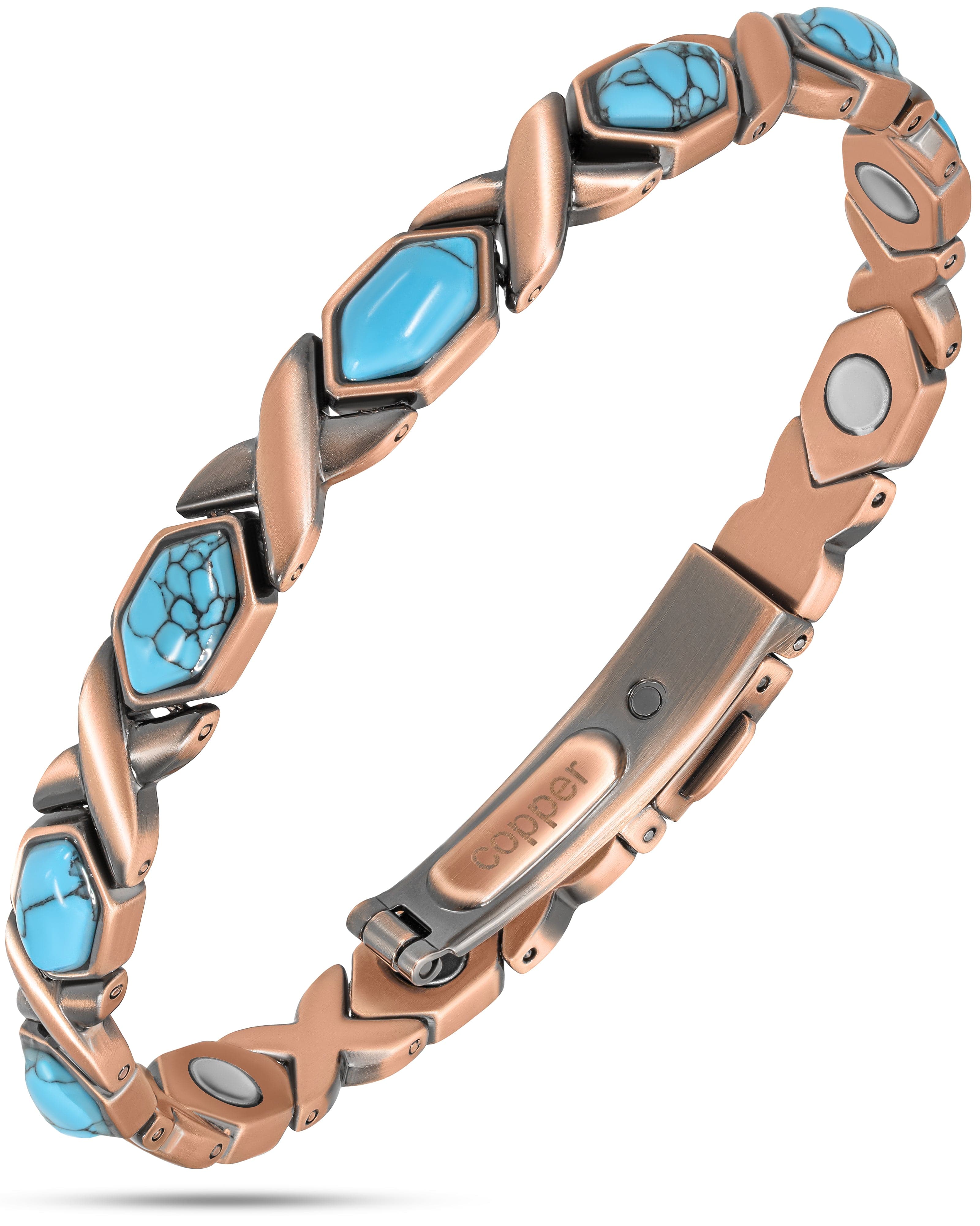 MagnetRX Women's Ultra Strength Pure Copper Magnetic Bracelet (Turquoise XO) — main product shot