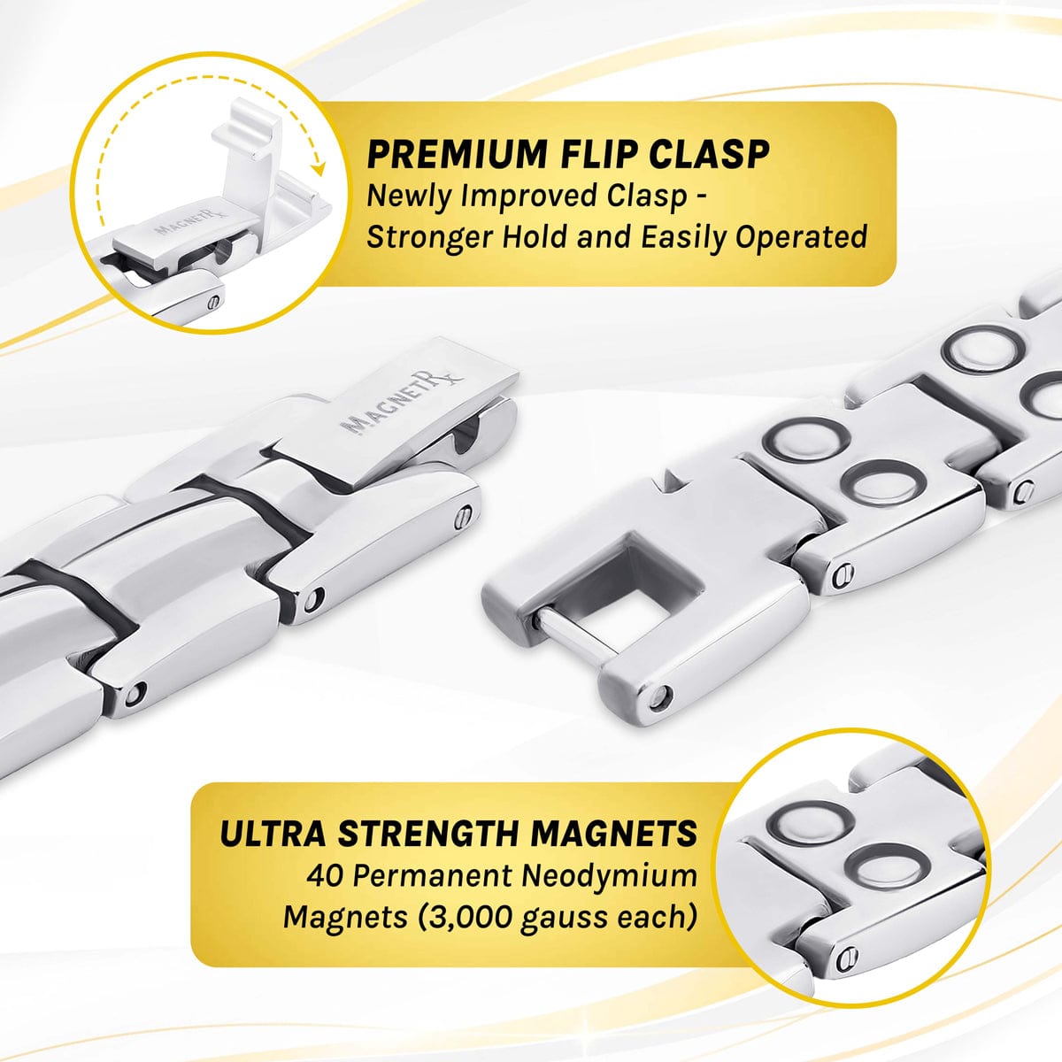 MagnetRX Women's Ultra Strength Silver Titanium Magnetic Therapy Bracelet — MagnetRX branding close-up