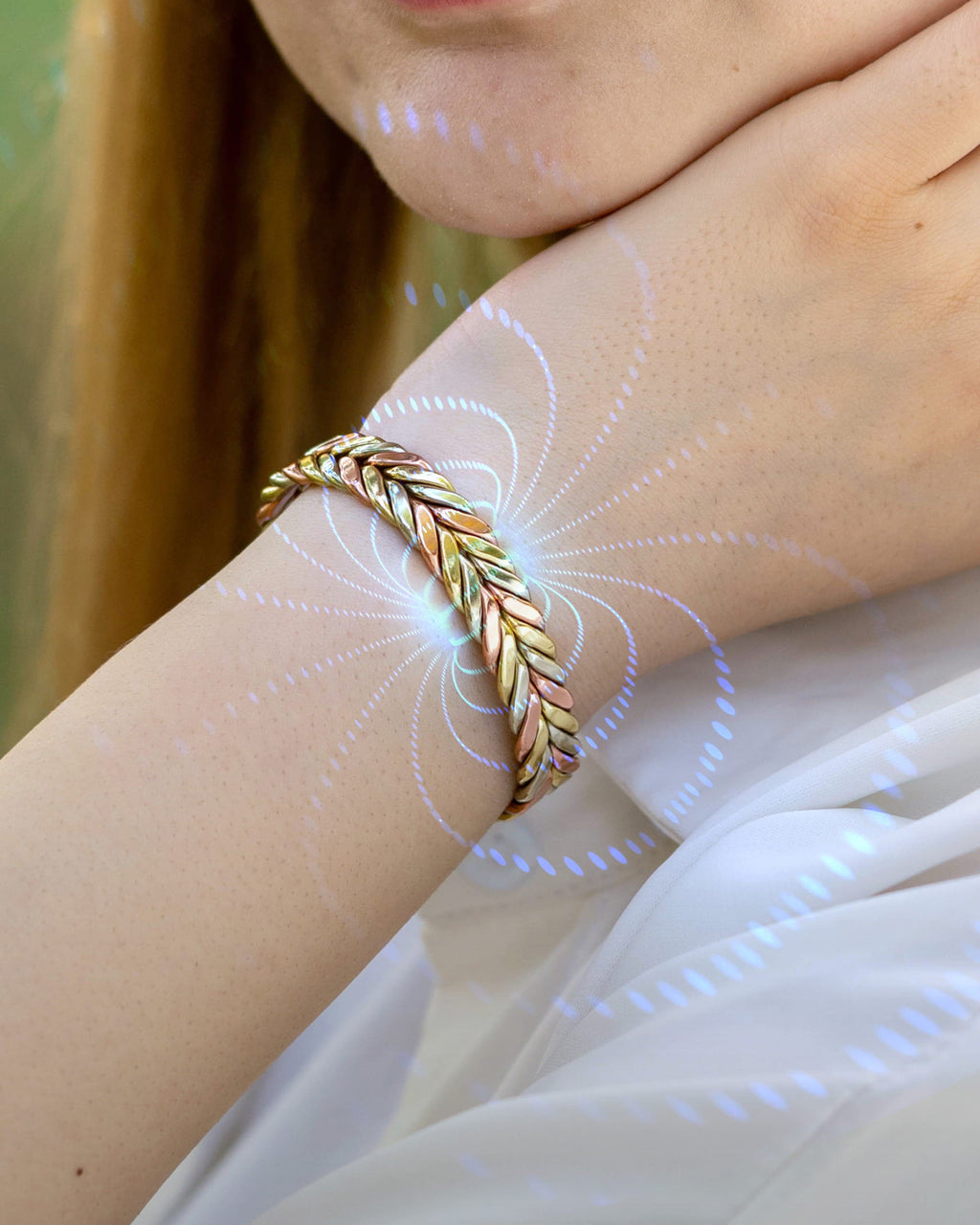 MagnetRX Woven Tri-Tone Magnetic Therapy Bracelet Cuff — construction detail