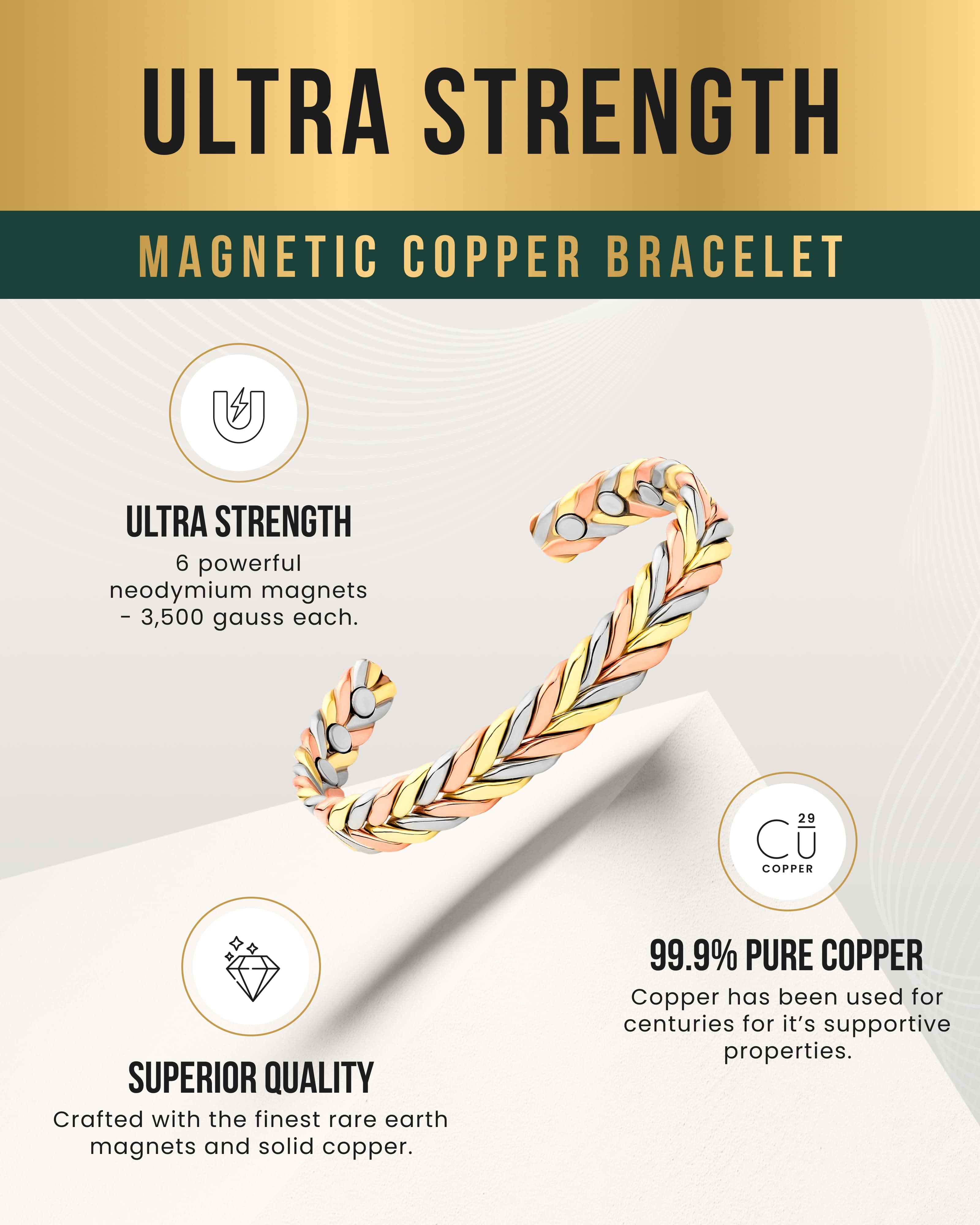 MagnetRX Woven Tri-Tone Magnetic Therapy Bracelet Cuff — MagnetRX branding close-up