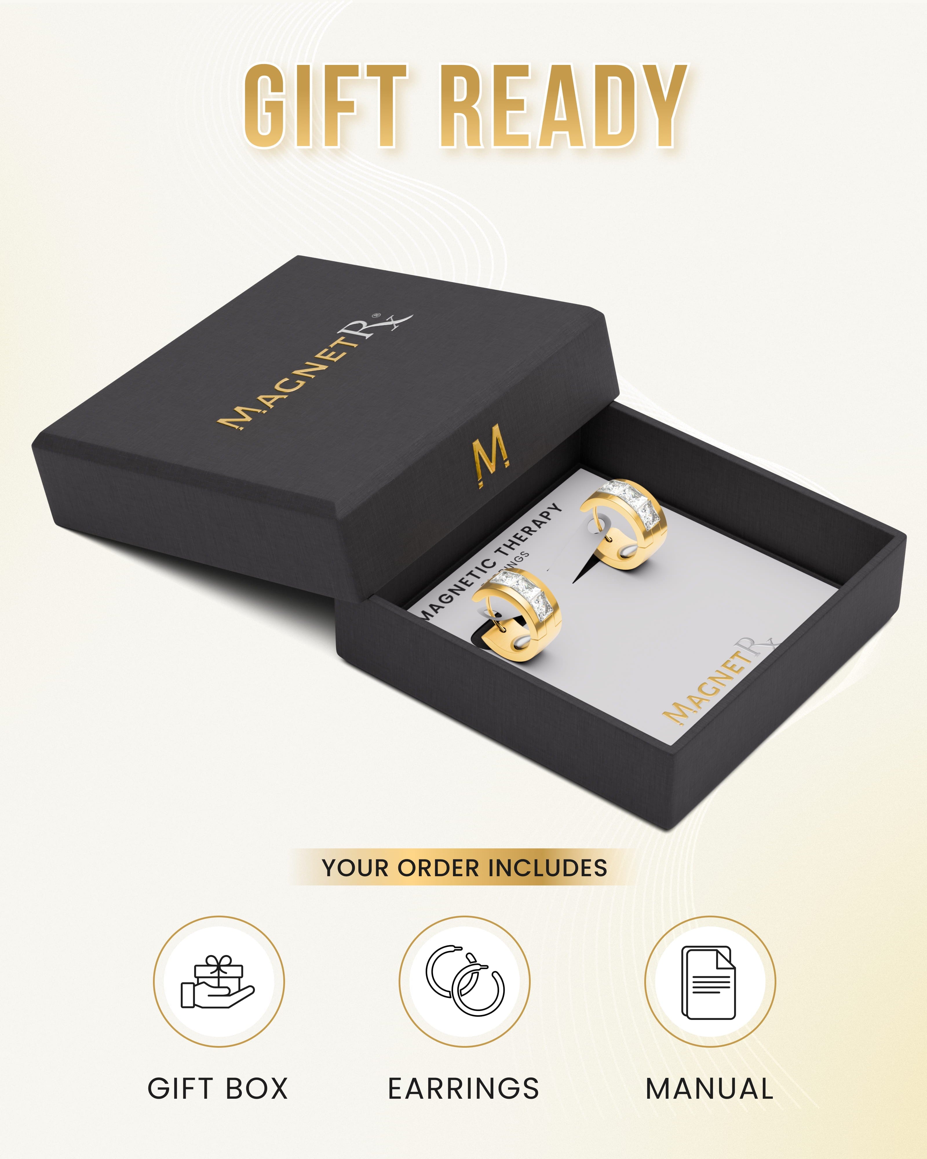 MagnetRX Crystal Magnetic Therapy Earrings for Women (Gold) — lifestyle worn / used context