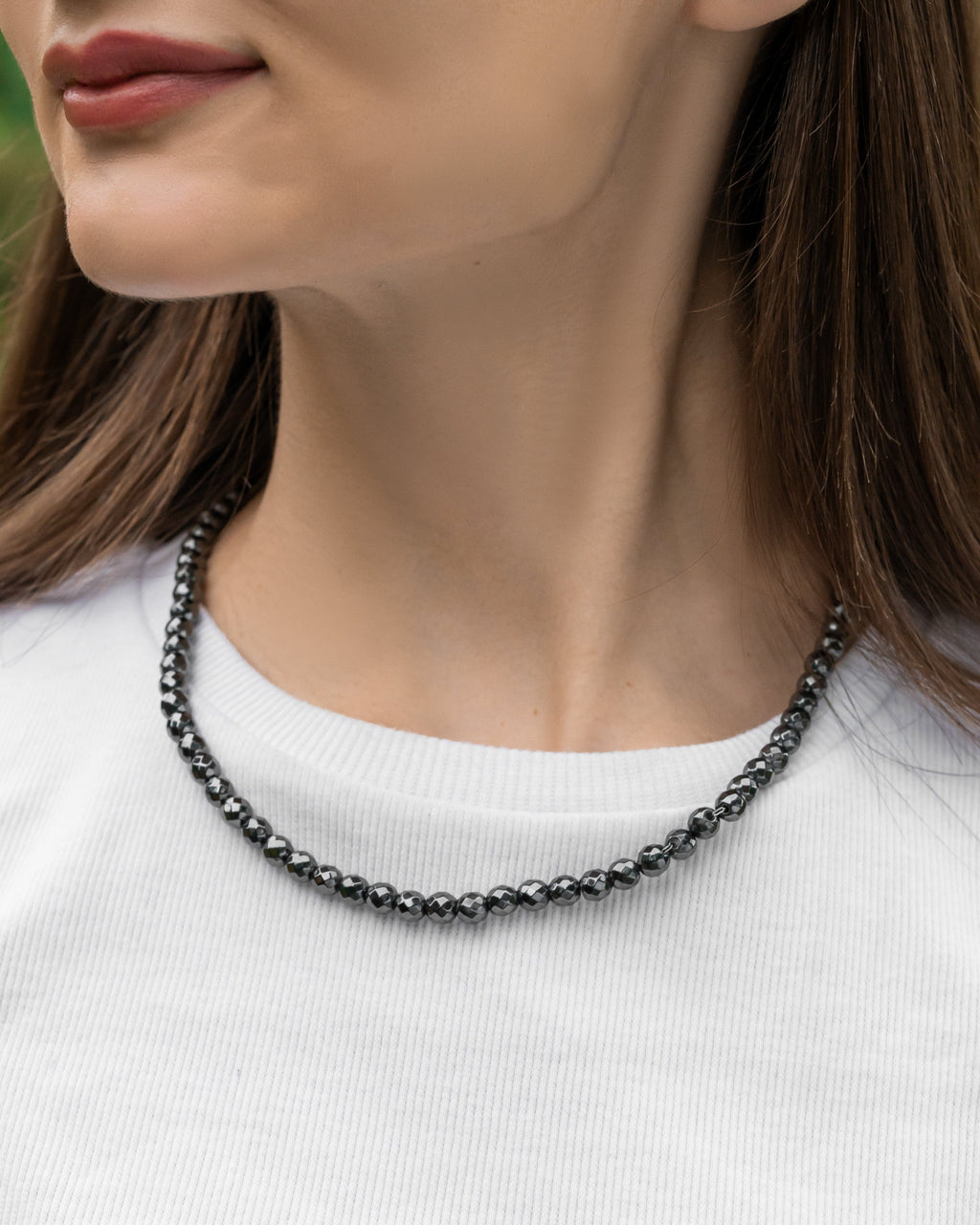 MagnetRX Magnetic Hematite Necklace (6mm Faceted Beads) — construction detail