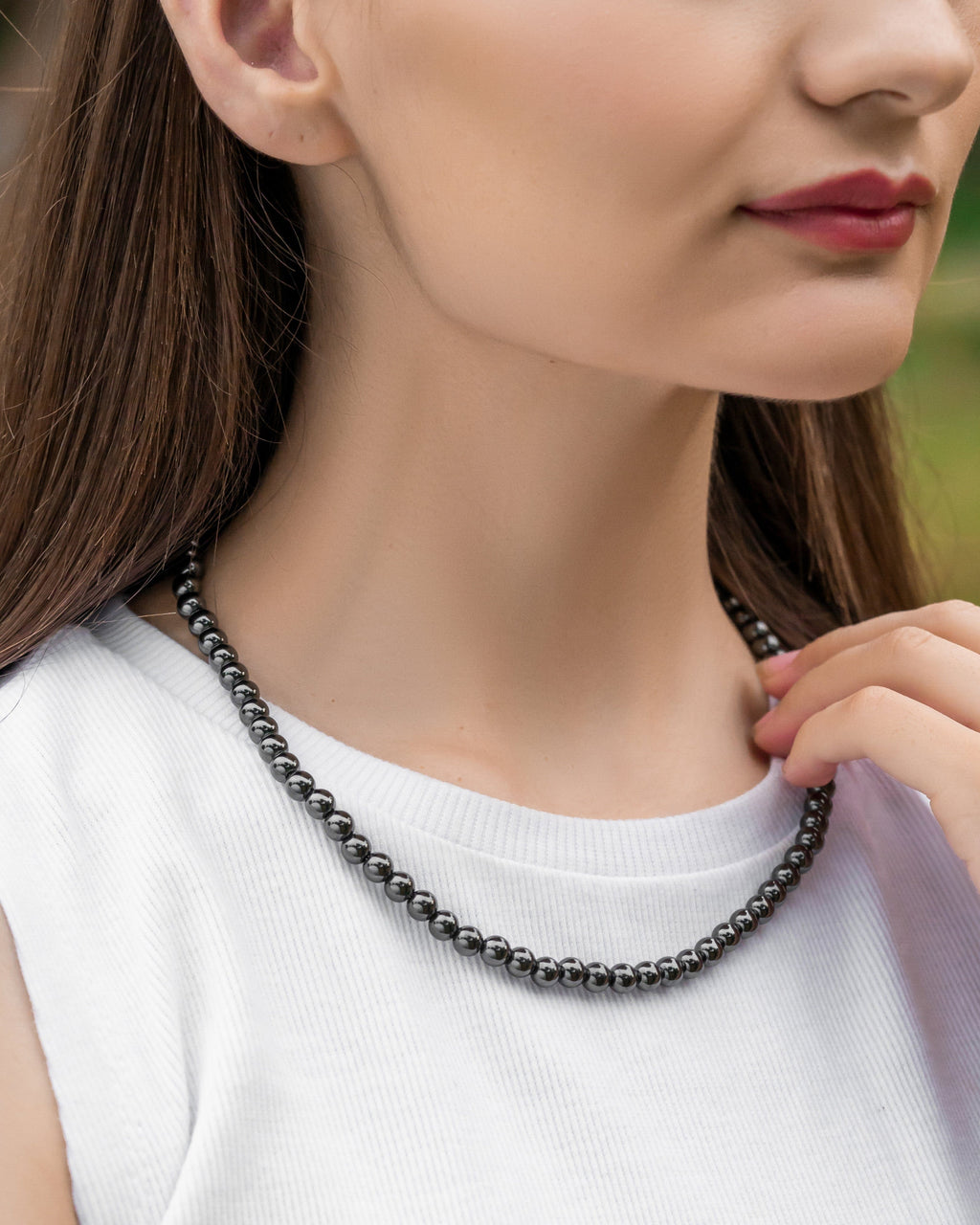 MagnetRX Magnetic Hematite Necklace (6mm Round Beads) — construction detail