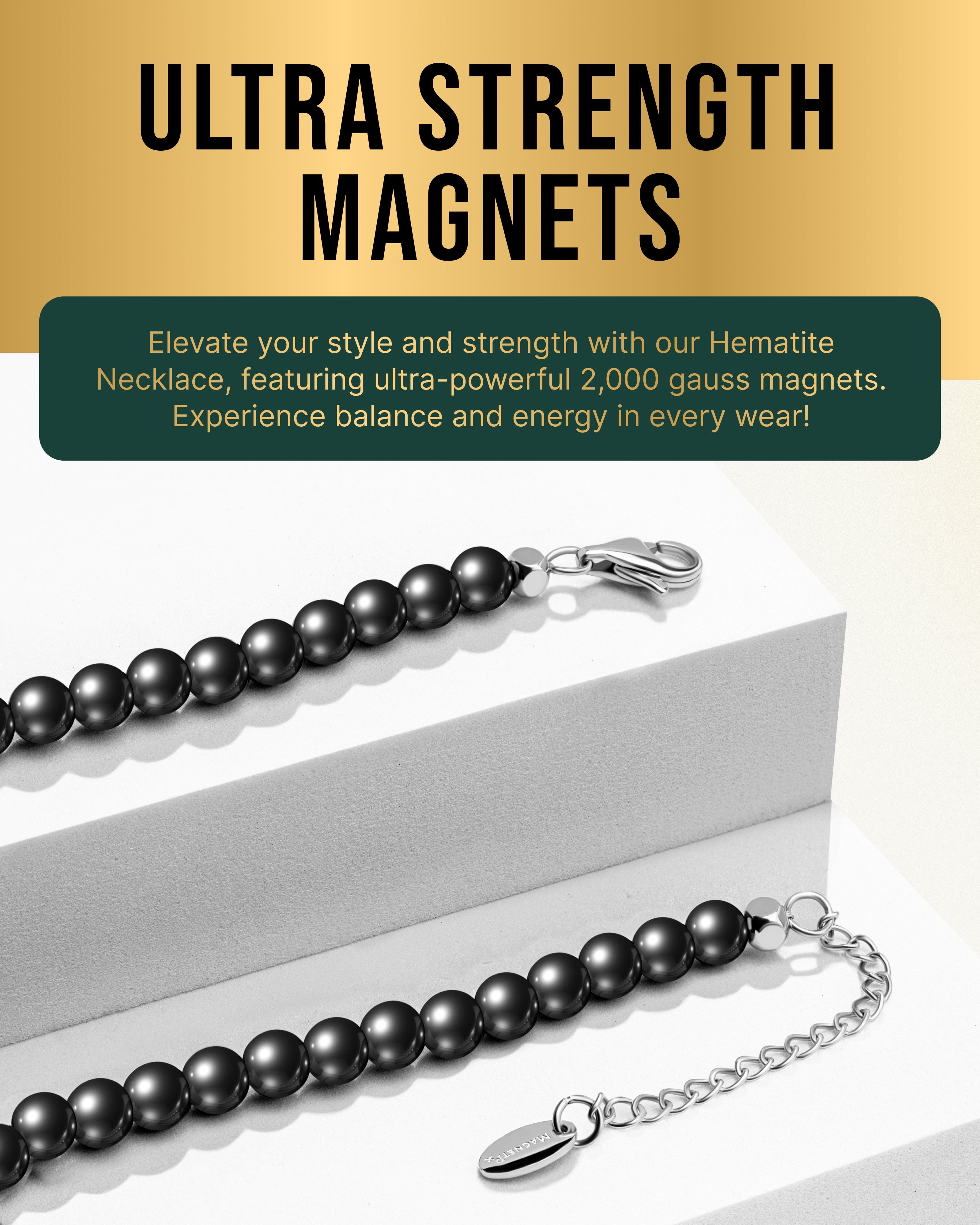 MagnetRX Magnetic Hematite Necklace (6mm Round Beads) — lifestyle worn / used context