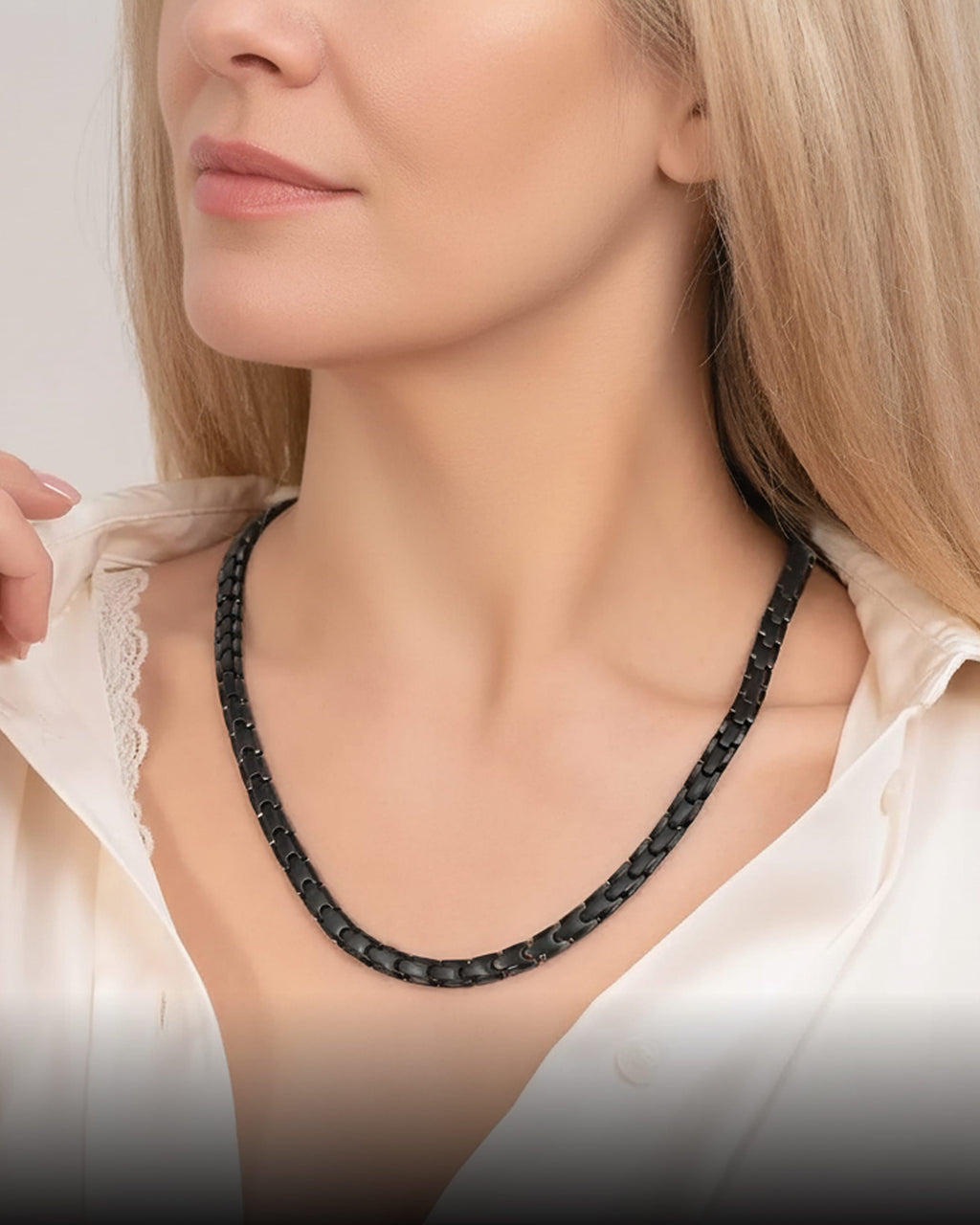 MagnetRX Powerful Black Titanium Magnetic Therapy Necklace — Black detail