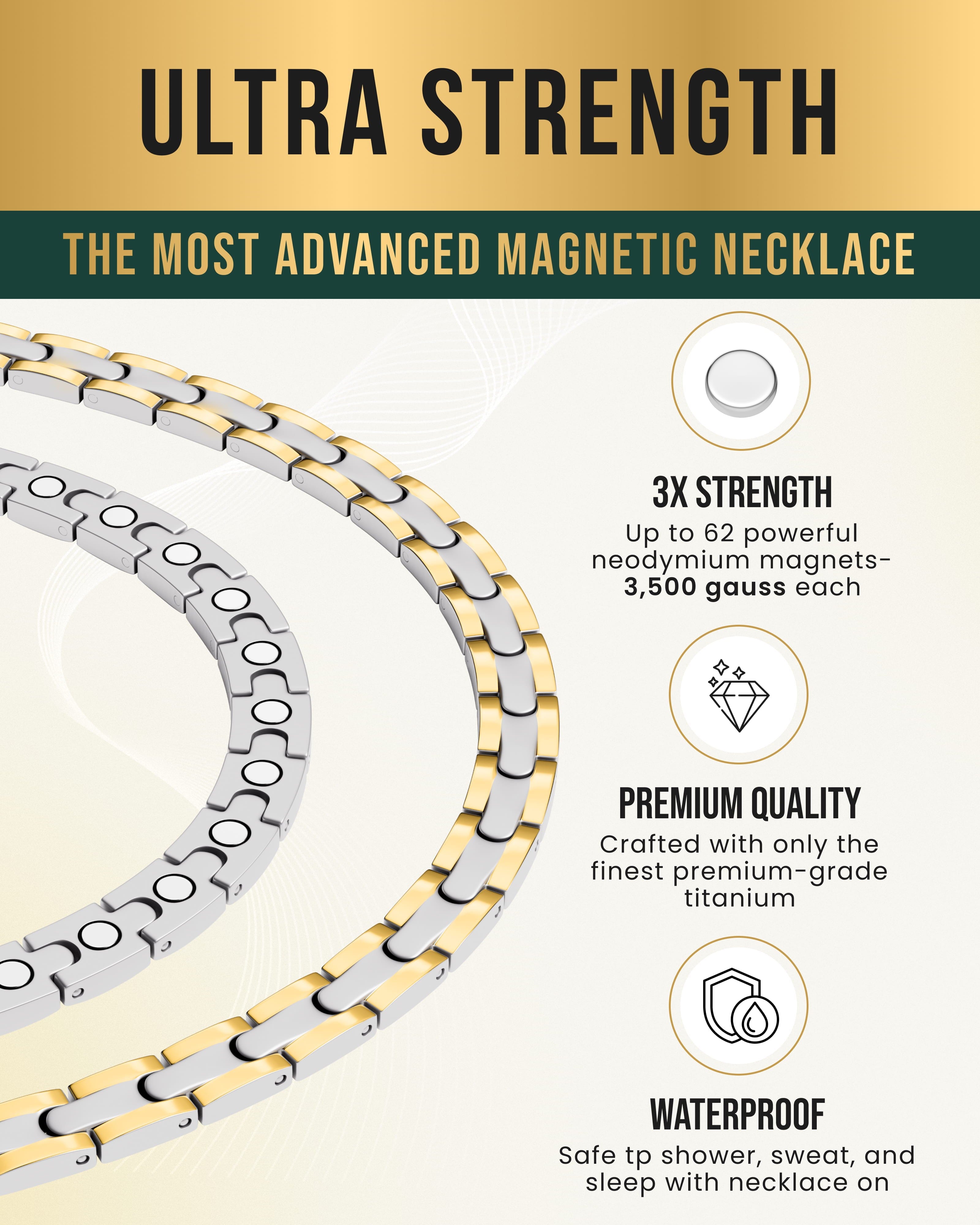 MagnetRX Powerful Silver & Gold Titanium Magnetic Therapy Necklace — necklace category context