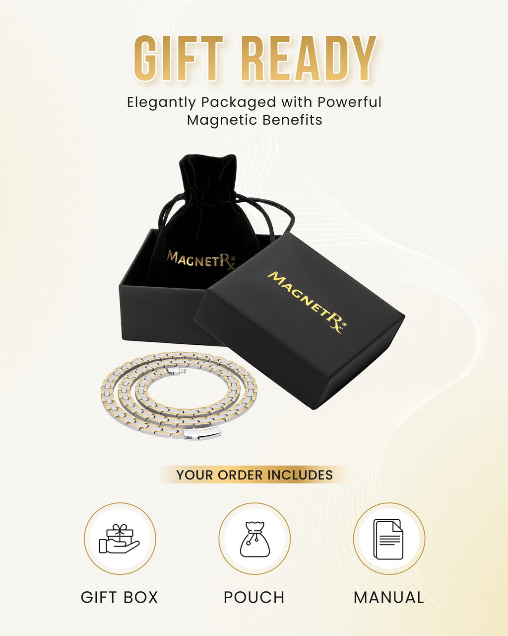 MagnetRX Powerful Silver & Gold Titanium Magnetic Therapy Necklace — detail shot 6