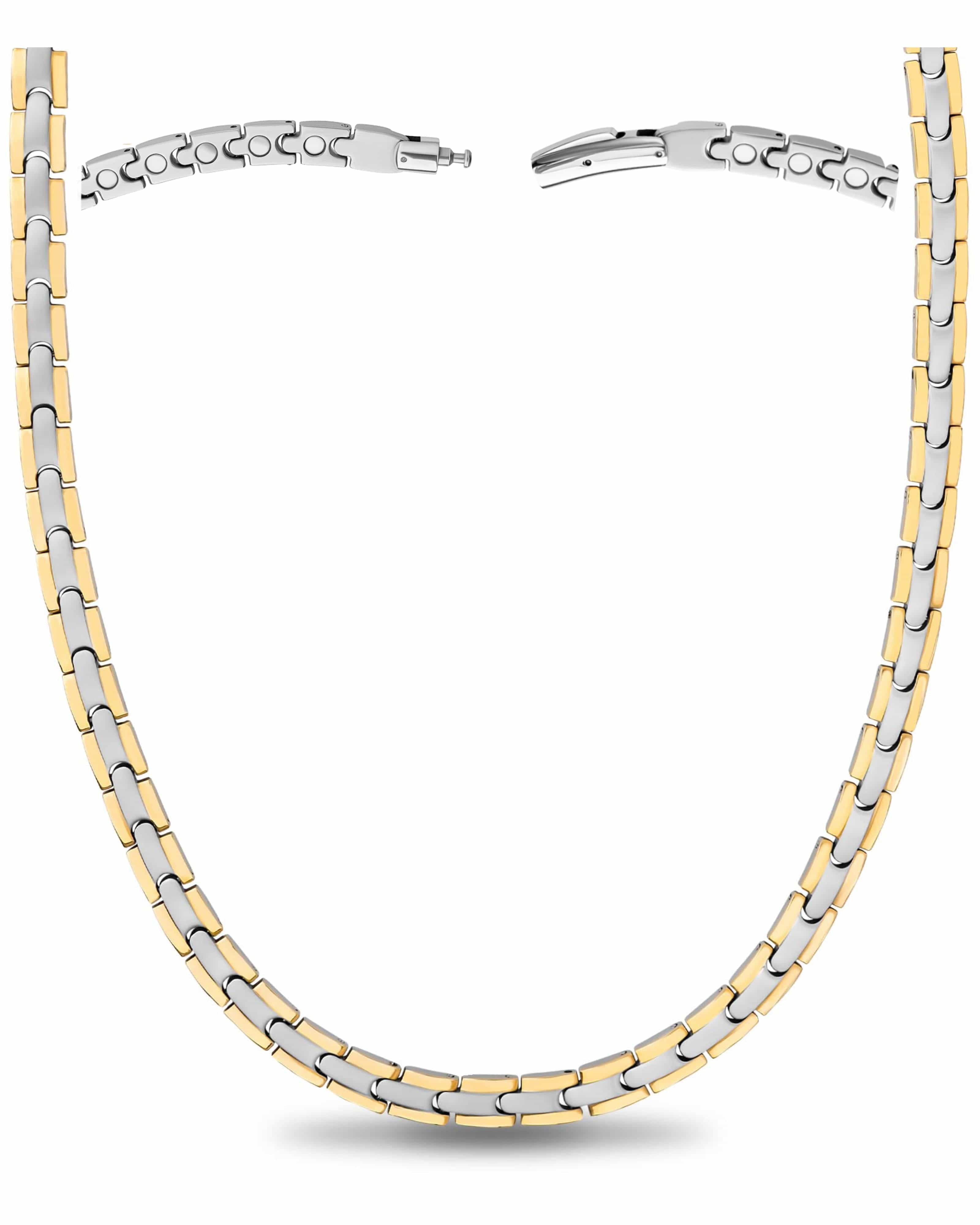 MagnetRX Powerful Silver & Gold Titanium Magnetic Therapy Necklace — main product shot