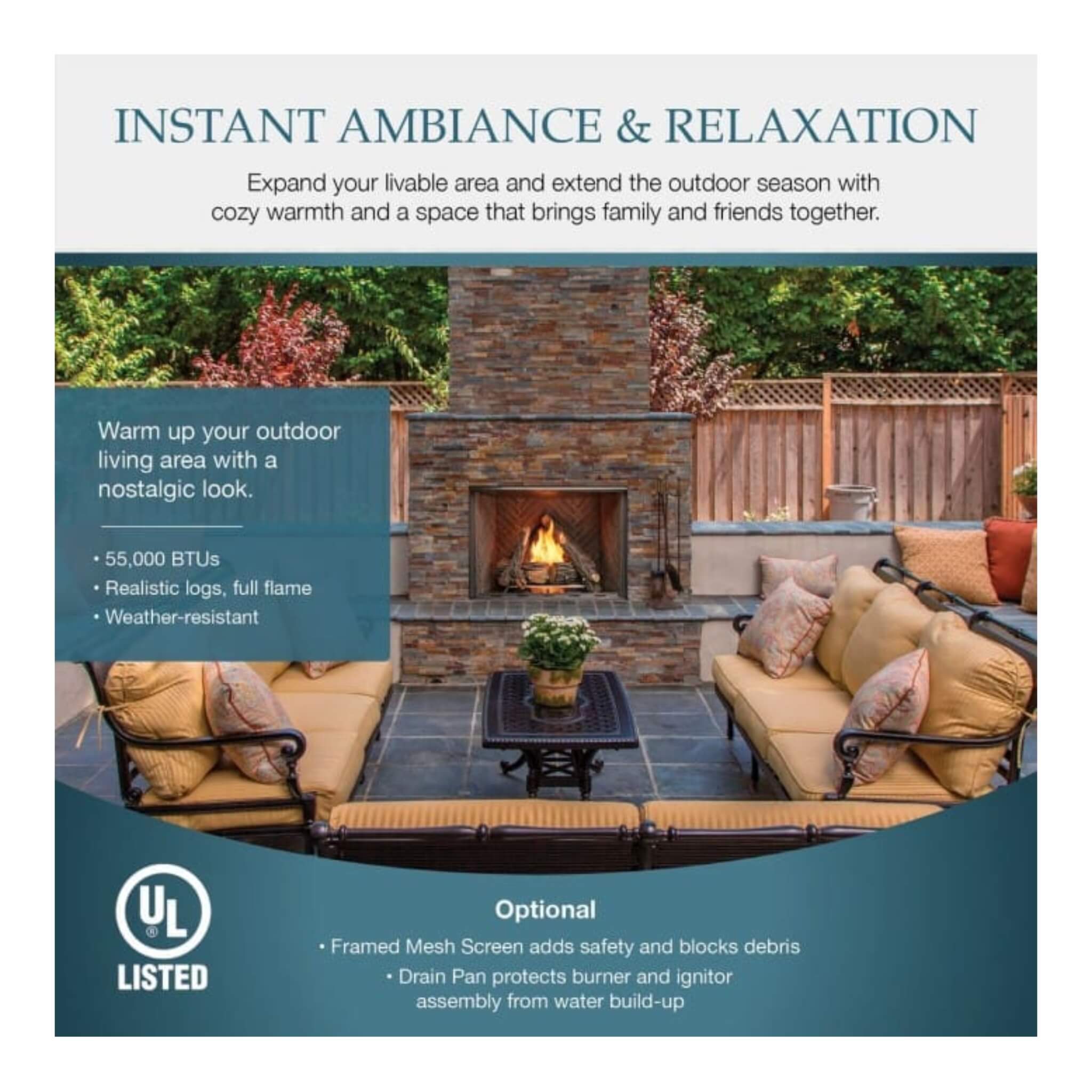 Majestic Courtyard 55K BTU 42-Inch Traditional Outdoor Gas Fireplace With Stacked Concrete Refractory [ODCOUG-42TS] (SAK75312