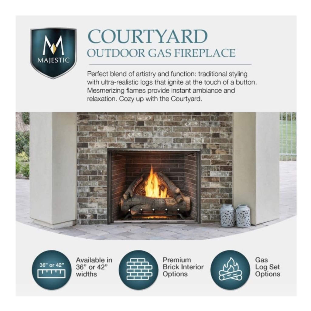 Majestic Courtyard 55K BTU 42-Inch Traditional Outdoor Gas Fireplace With Stacked Concrete Refractory [ODCOUG-42TS] (SAK75312
