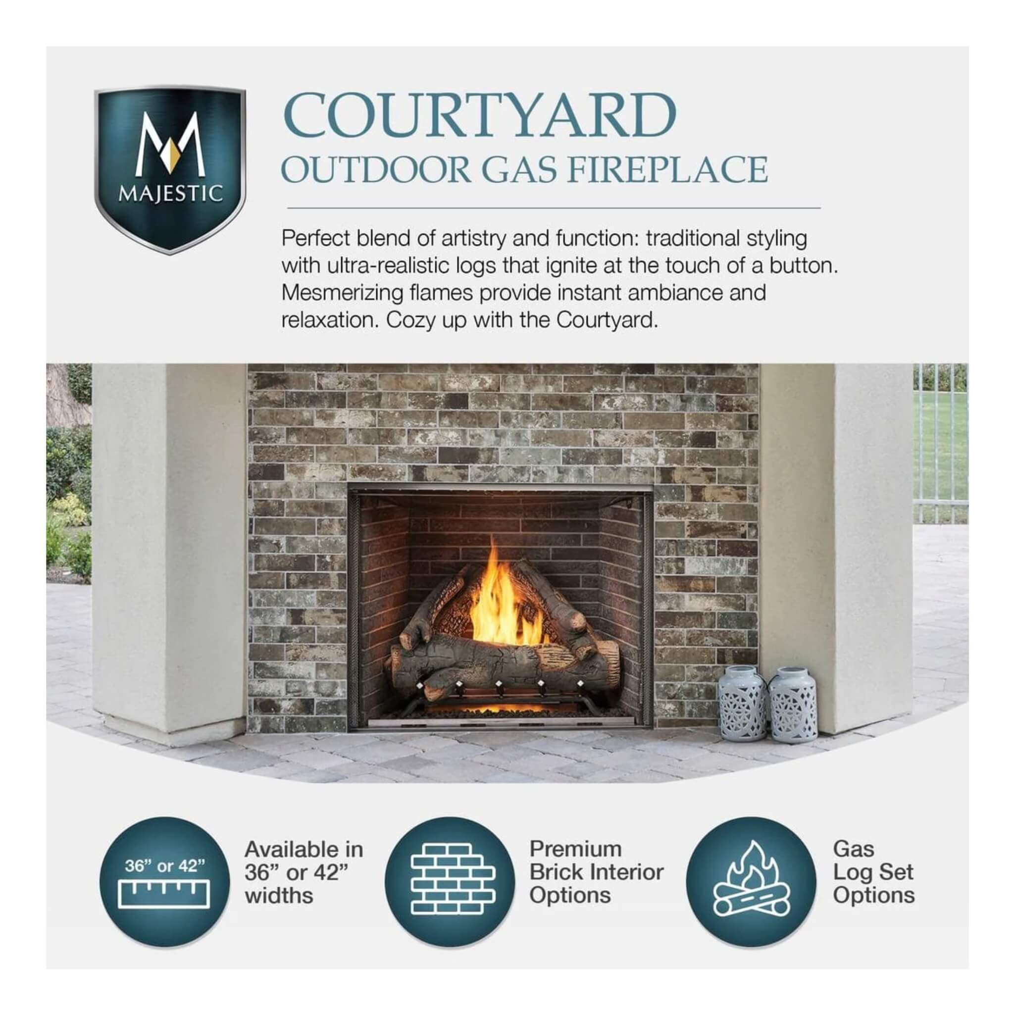 Majestic Courtyard 55K BTU 36-Inch Traditional Outdoor Natural Gas Fireplace (No Refractory) [ODCOUG-36NR] (SAK74218) – SAKSB