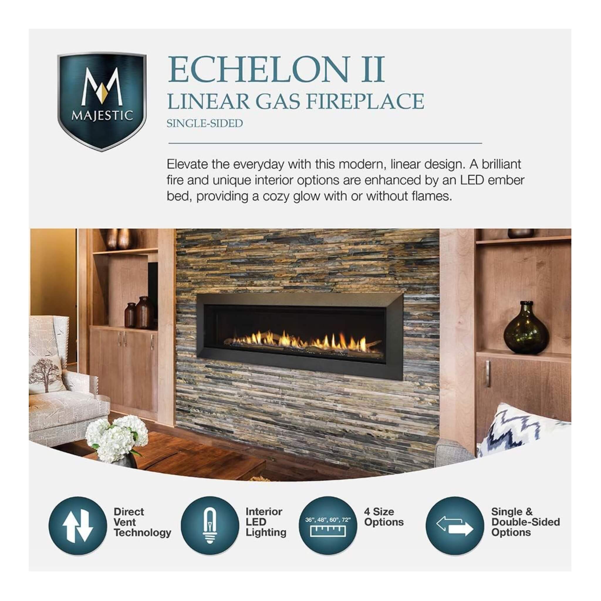 Majestic Echelon II 60-Inch Linear Direct Vent Fireplace [ECHEL60IN-C] (SAK57214) – SAKSBY WHOLESALE, view 6
