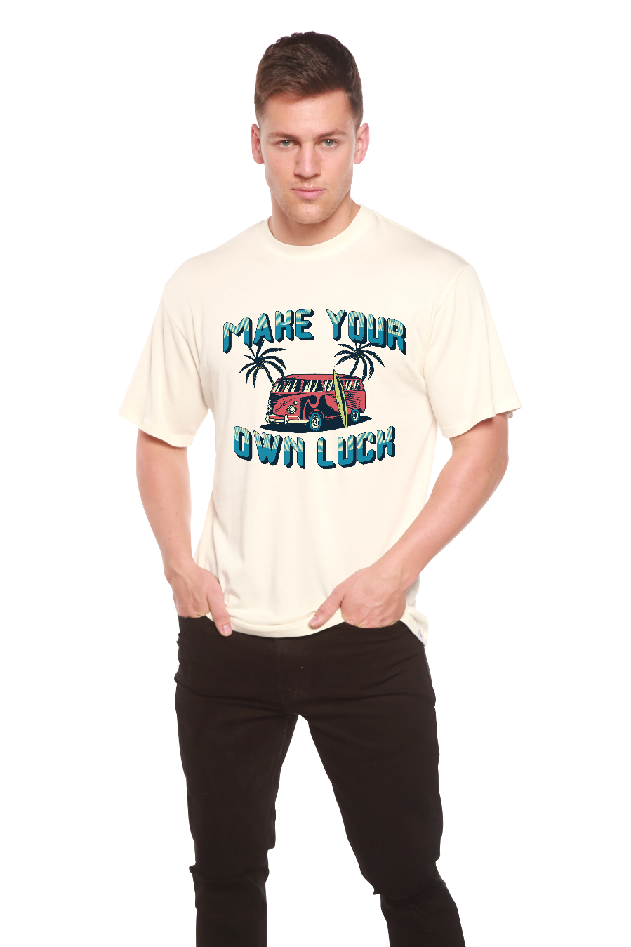 Spun Bamboo Make your own luck Men's Bamboo Viscose/Organic Cotton Short Sleeve Graphic T-Shirt — comparison shot