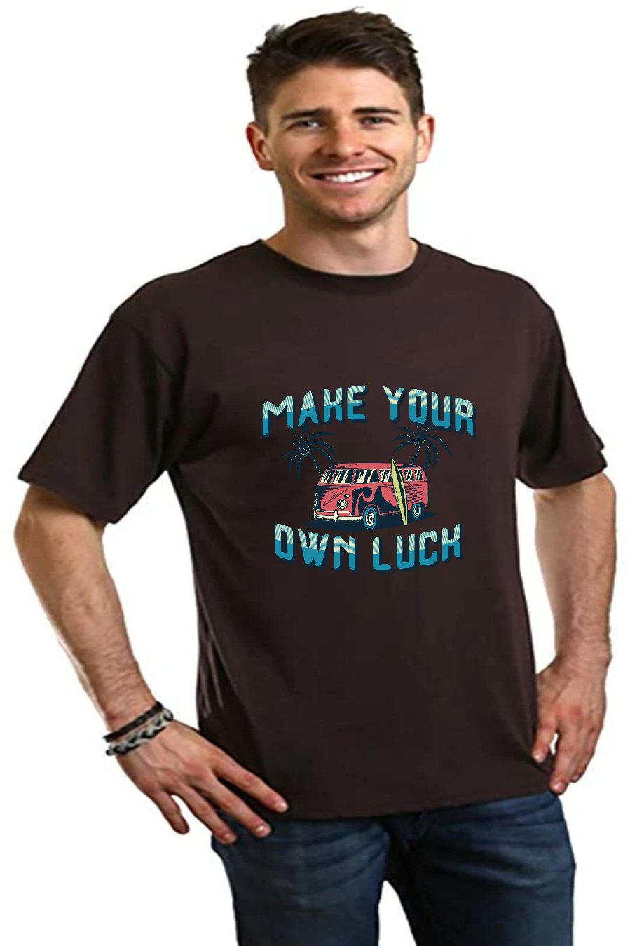 Spun Bamboo Make your own luck Men's Bamboo Viscose/Organic Cotton Short Sleeve Graphic T-Shirt — back view