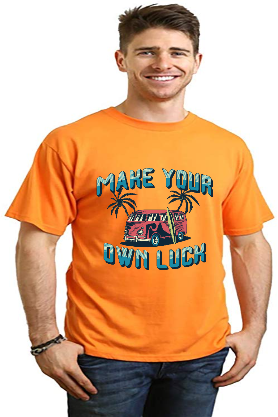 Spun Bamboo Make your own luck Men's Bamboo Viscose/Organic Cotton Short Sleeve Graphic T-Shirt — fabric or material detail