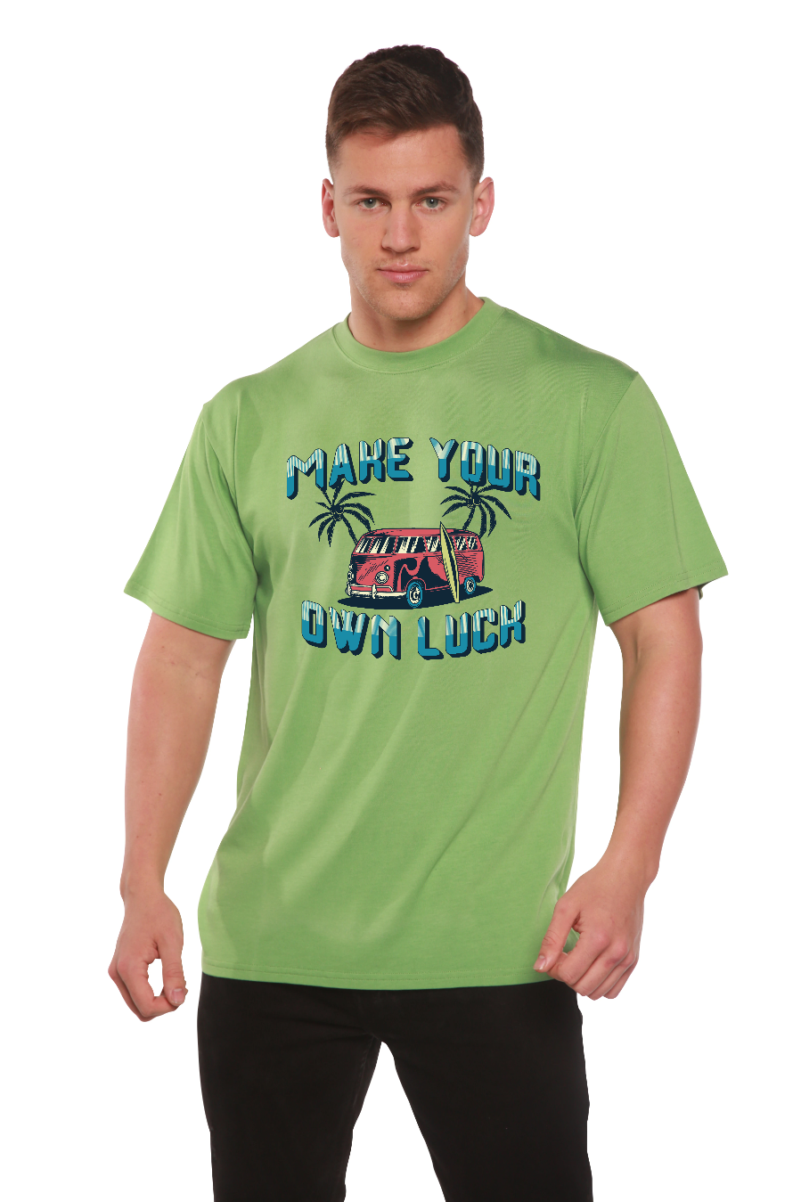 Spun Bamboo Make your own luck Men's Bamboo Viscose/Organic Cotton Short Sleeve Graphic T-Shirt — product on model