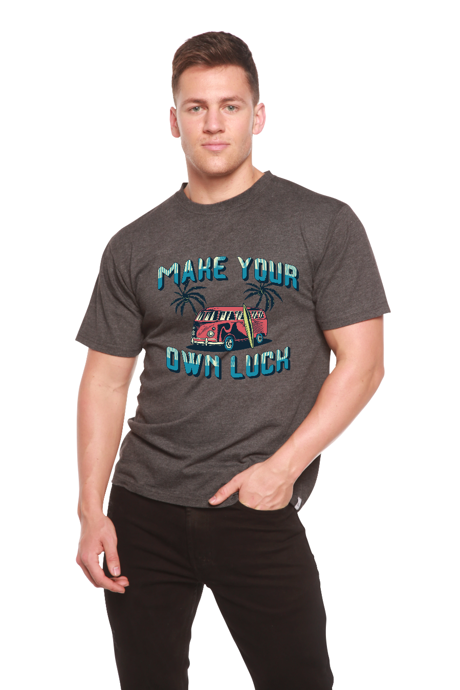 Spun Bamboo Make your own luck Men's Bamboo Viscose/Organic Cotton Short Sleeve Graphic T-Shirt — color detail