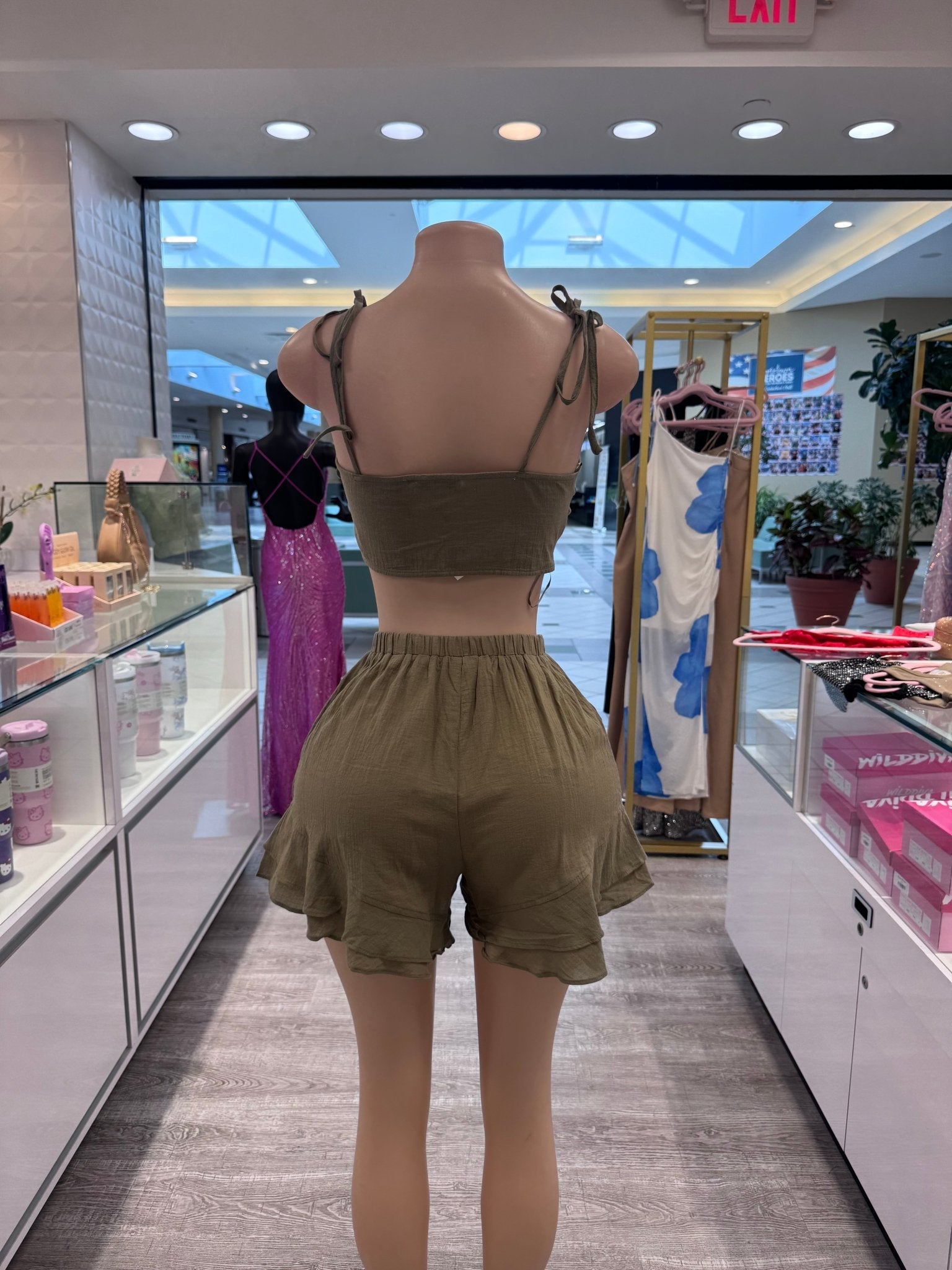 Maldives Linen Two Piece Crop Top Tie Short Set