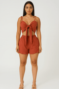 Maldives Linen Two Piece Crop Top Tie Short Set