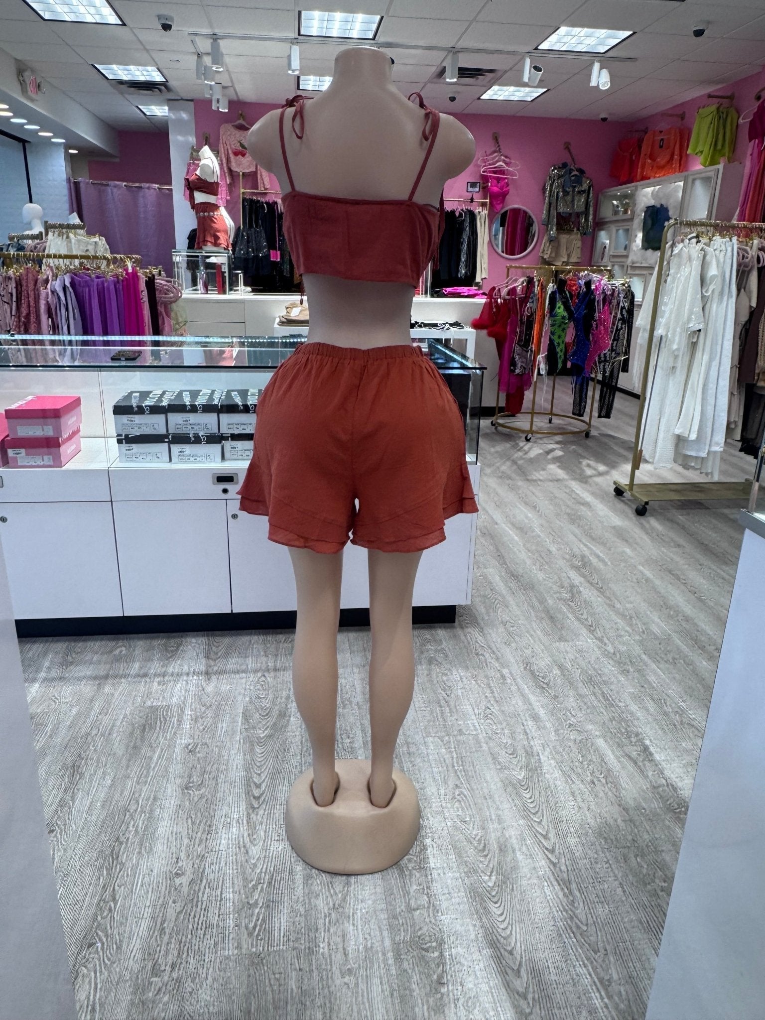 Maldives Linen Two Piece Crop Top Tie Short Set