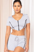 Malibu Sport Color Binding Crop Top And Shorts Set