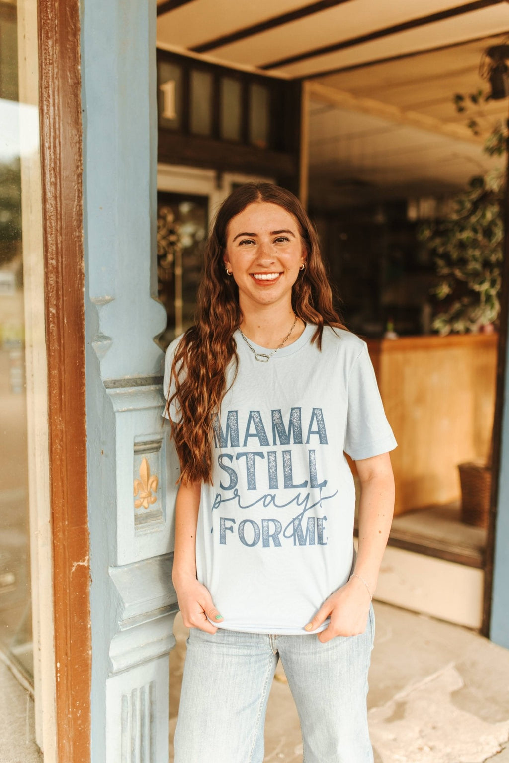 Wild Junkie Mama Still Prays For Me Graphic Tee — construction detail