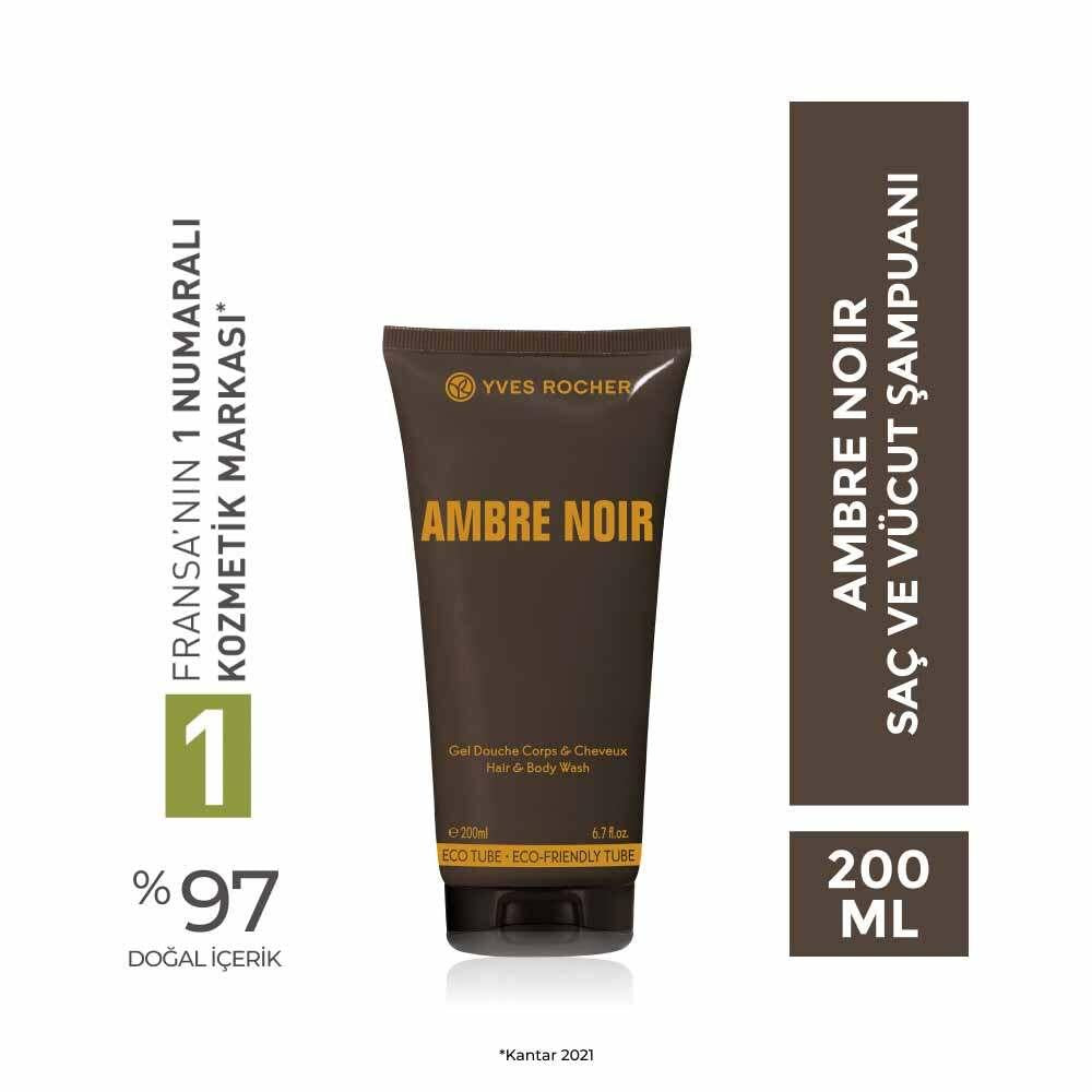 Ambre Noir Men's Shampoo for Hair and Body - Woody Fragrance, Masculine Scent