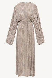 Manal Satin Plisse Batwing Maxi Dress - Taupe Clothing Veiled 