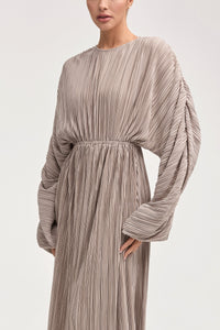 Manal Satin Plisse Batwing Maxi Dress - Taupe Clothing Veiled 
