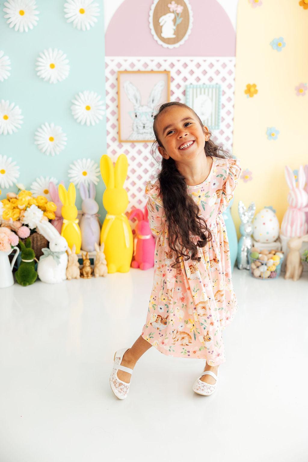 Mila & Rose ® Chicks & Bunnies Ruffle Twirl Dress — detail close-up