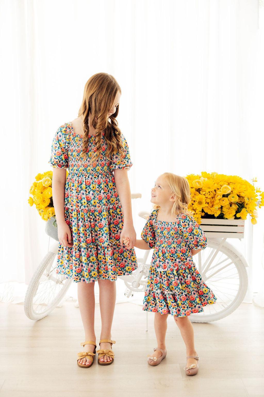 Mila & Rose ® Beautiful Blossoms Smocked Ruffle Dress — lifestyle context