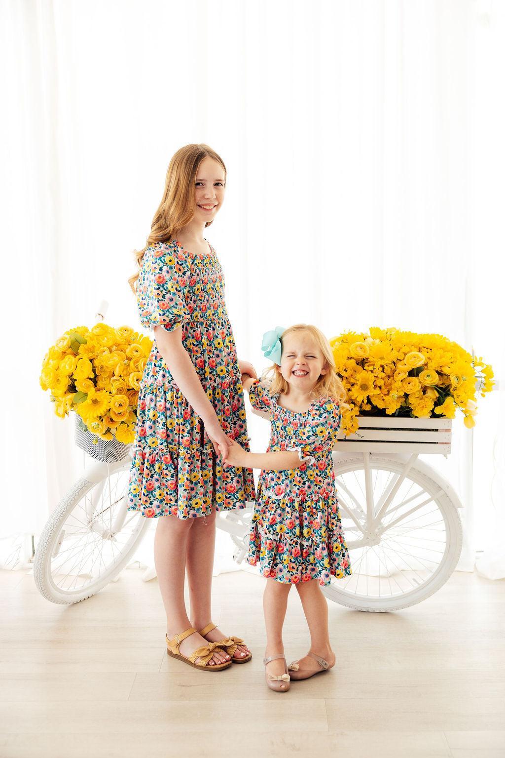 Mila & Rose ® Beautiful Blossoms Smocked Ruffle Dress — back view