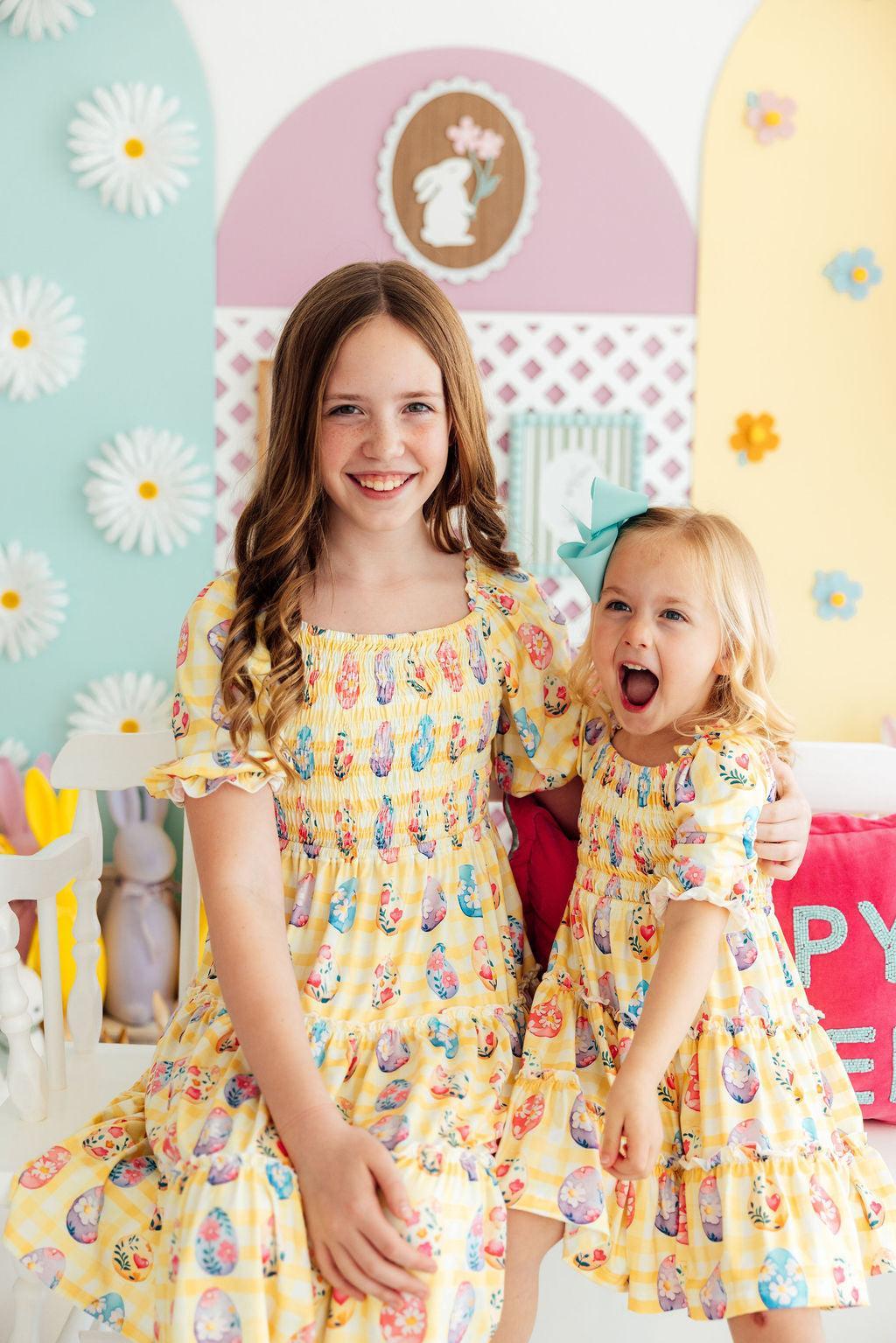 Mila & Rose ® Easter Picnic Smocked Ruffle Dress — back view