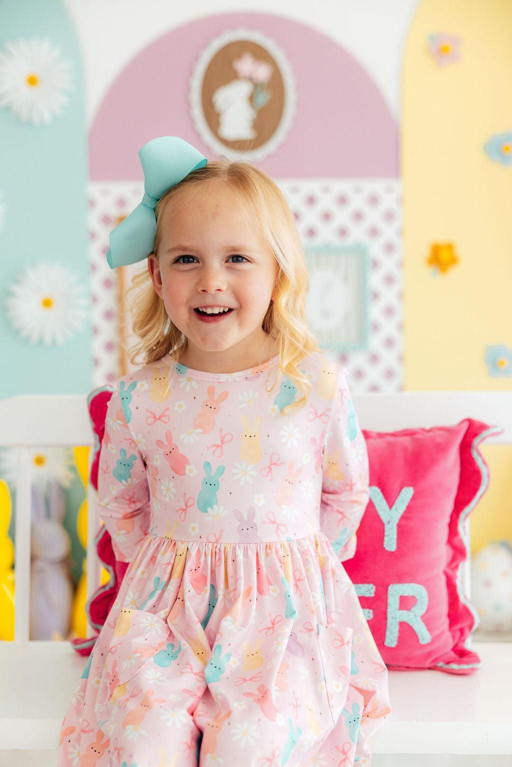 Mila & Rose Preppy Peeps 3/4 sleeve pocket twirl dress — Easter spring toddler outfit