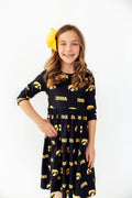 Mila & Rose ® Iowa Black Tigerhawk 3/4 Sleeve Pocket Twirl Dress — main product shot
