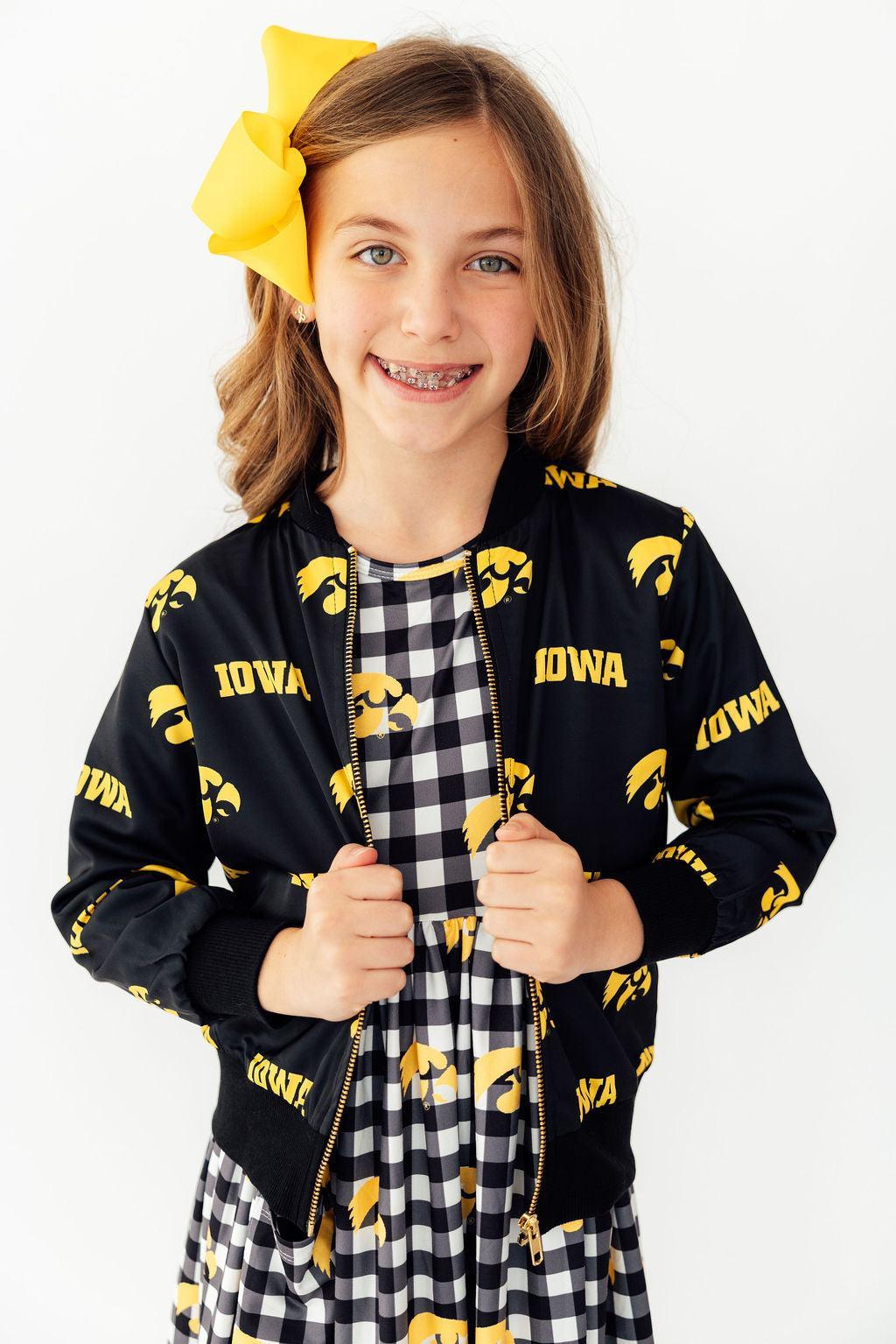 Mila & Rose ® Iowa Plaid Tigerhawk 3/4 Sleeve Pocket Twirl Dress — side view