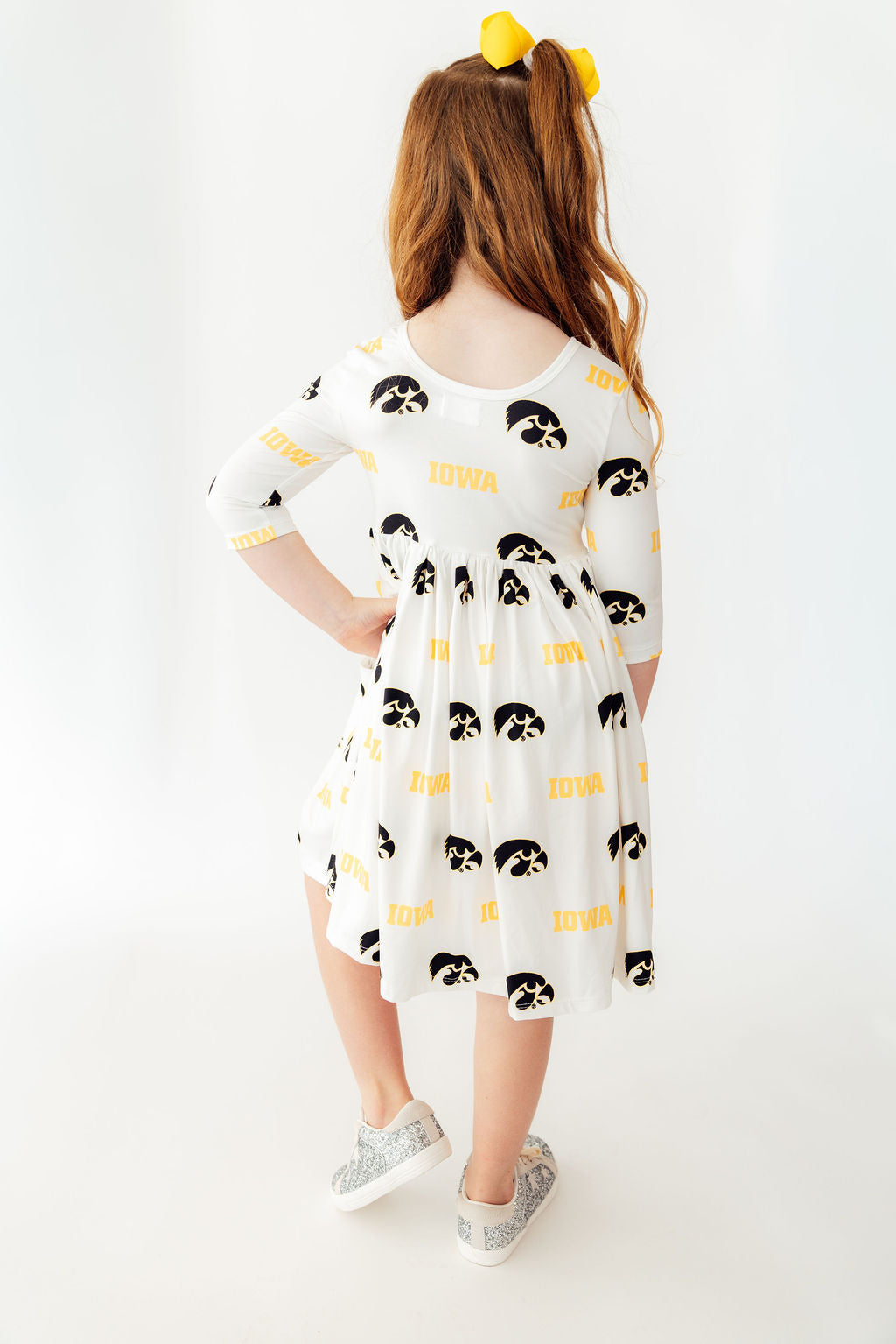 Mila & Rose ® Iowa White Tigerhawk 3/4 Sleeve Pocket Twirl Dress — lifestyle context