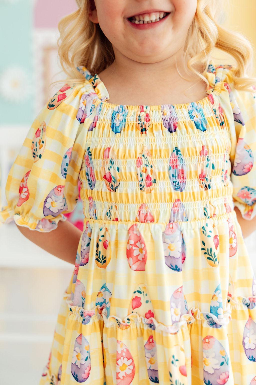 Mila & Rose ® Easter Picnic Smocked Ruffle Dress — detail close-up