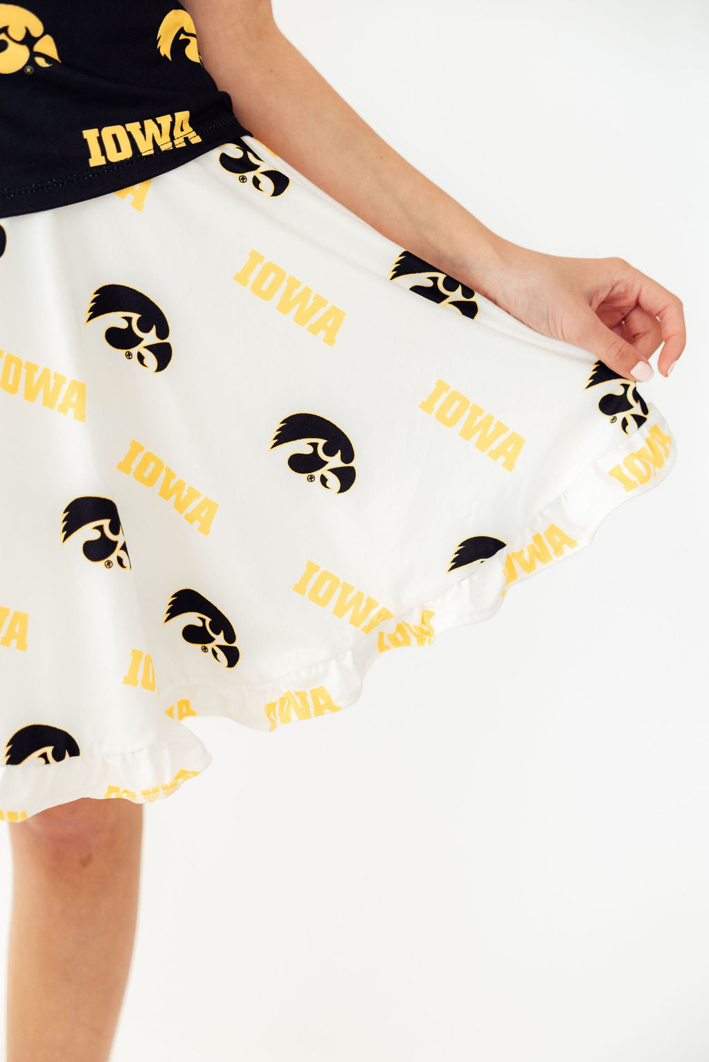 Mila & Rose ® Iowa White Tigerhawk Twirl Skort — detail close-up