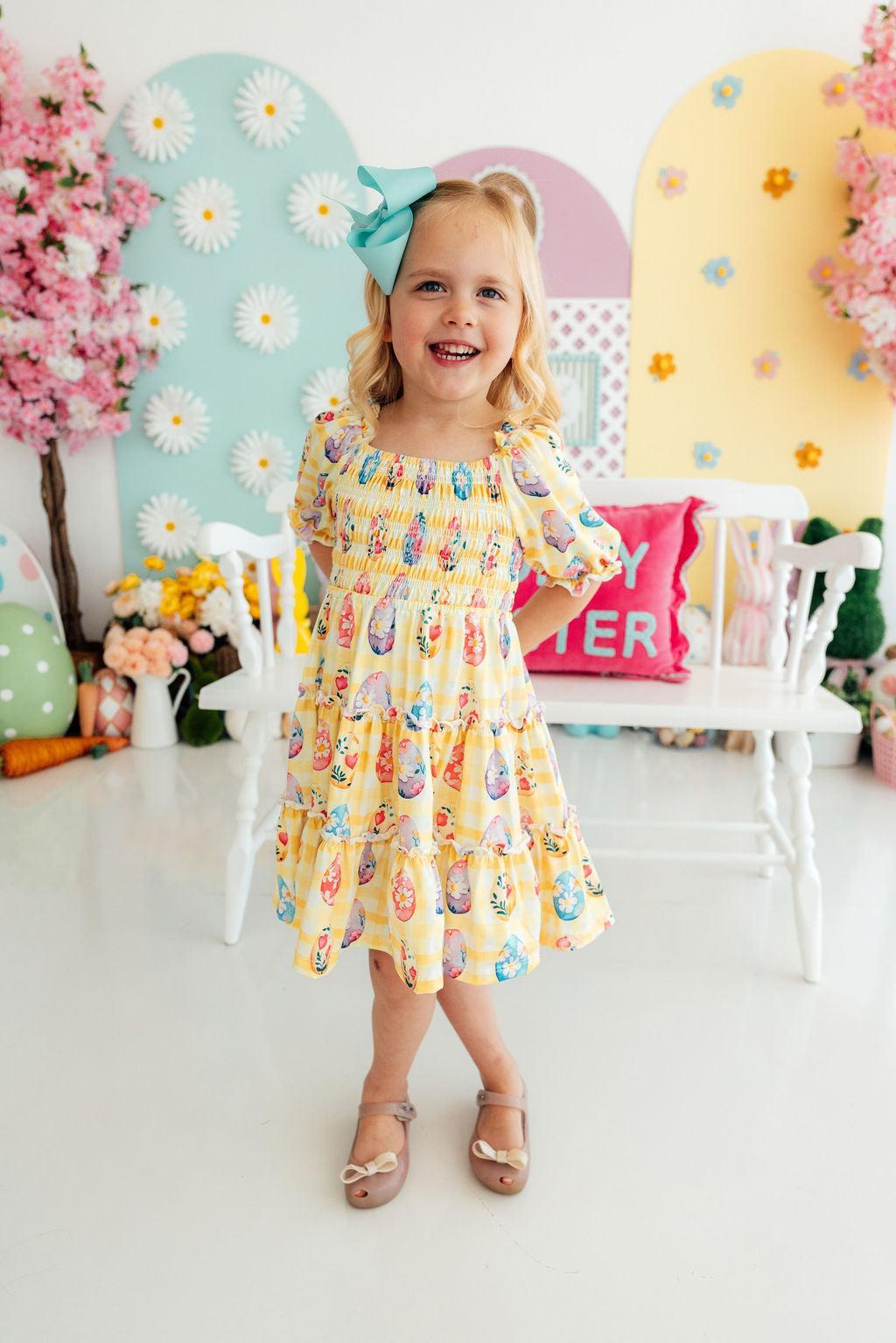 Mila & Rose ® Easter Picnic Smocked Ruffle Dress — side view