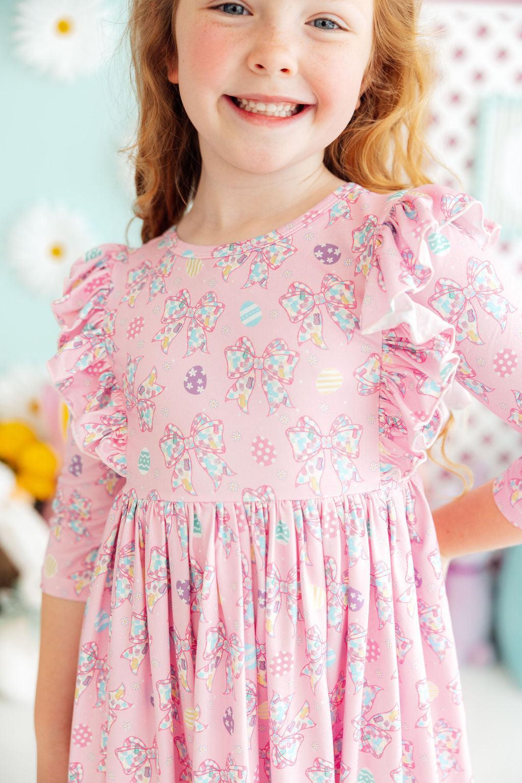 Mila & Rose ® Little Bow Peeps 3/4 Sleeve Ruffle Twirl Dress — main product shot
