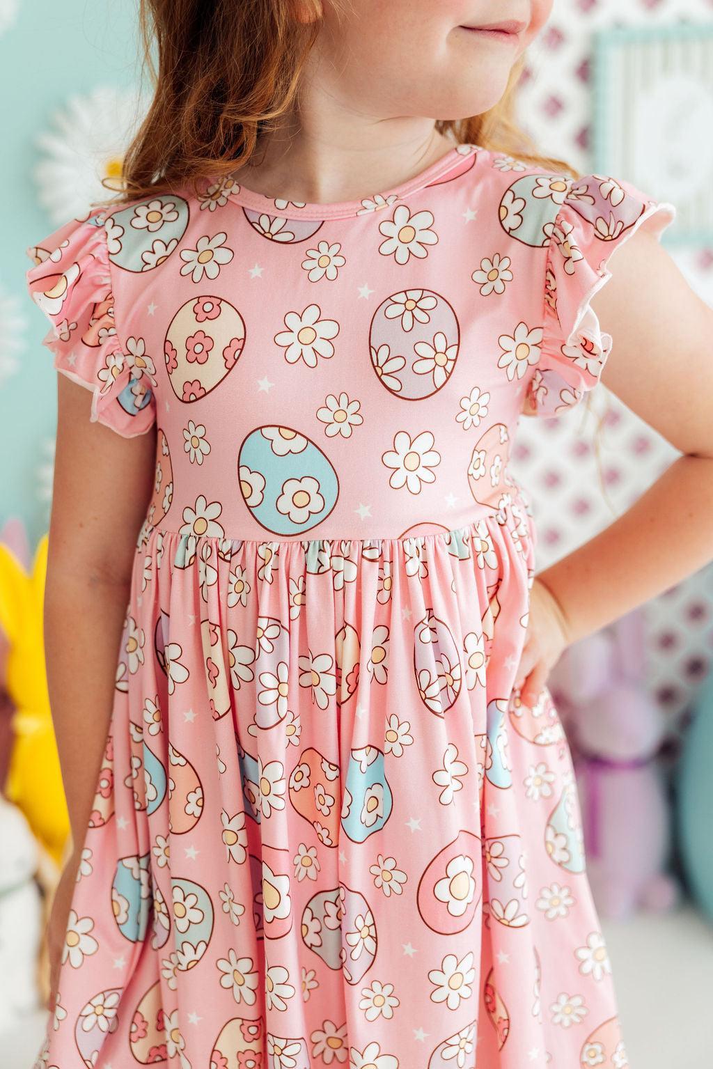 Mila & Rose ® Easter Egg Hunt Flutter Sleeve Twirl Dress — main product shot